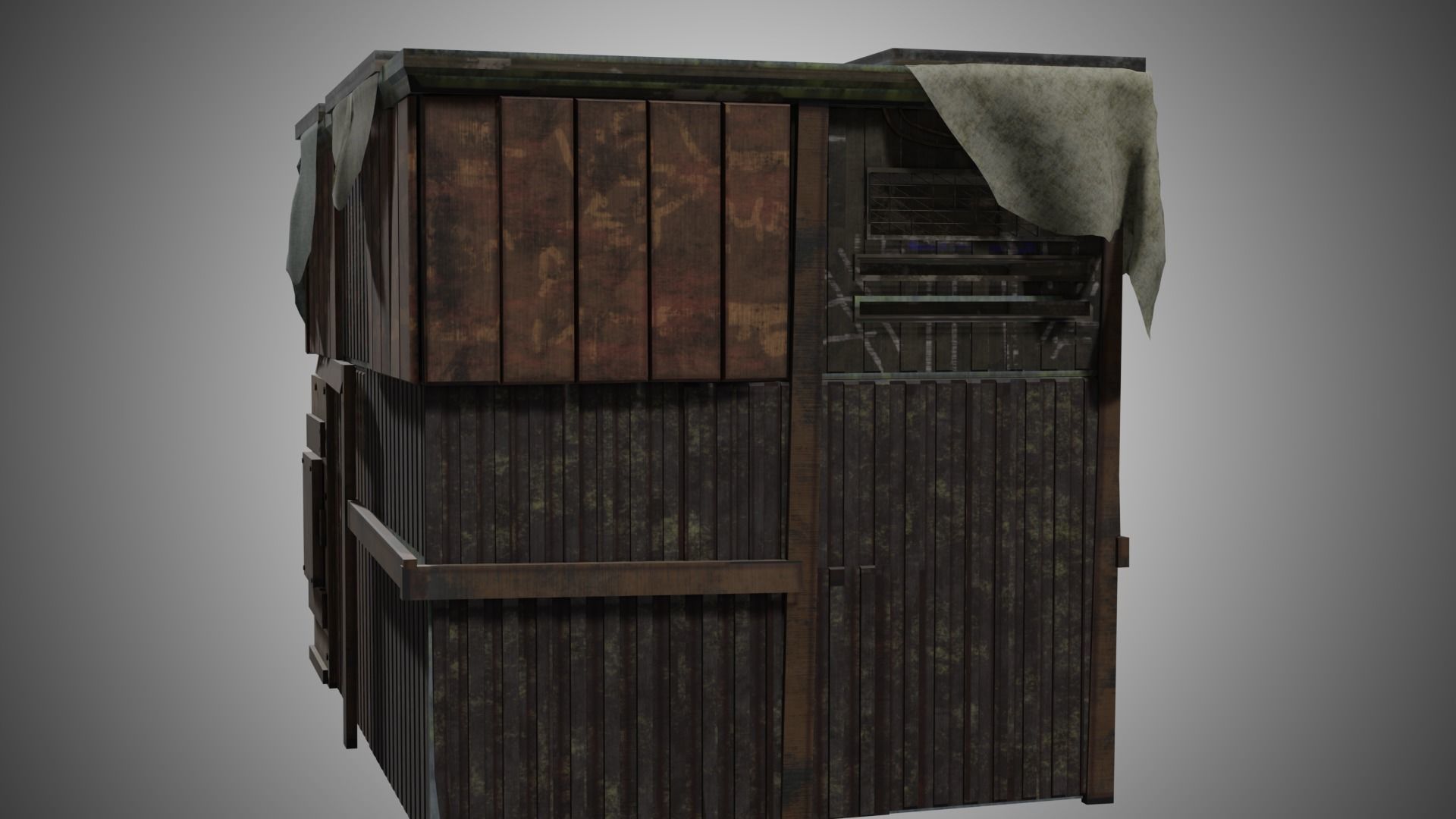 Rusty building warehouse abandoned - Low poly realistic Low-poly 3D model_4