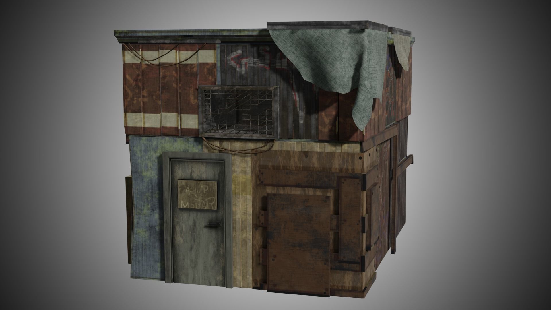 Rusty building warehouse abandoned - Low poly realistic Low-poly 3D model_10