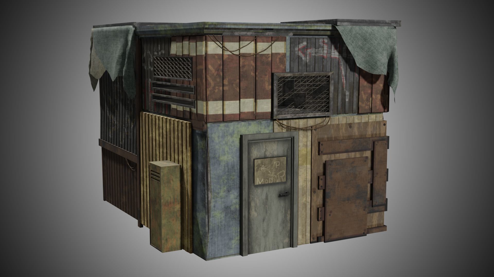 Rusty building warehouse abandoned - Low poly realistic Low-poly 3D model_6