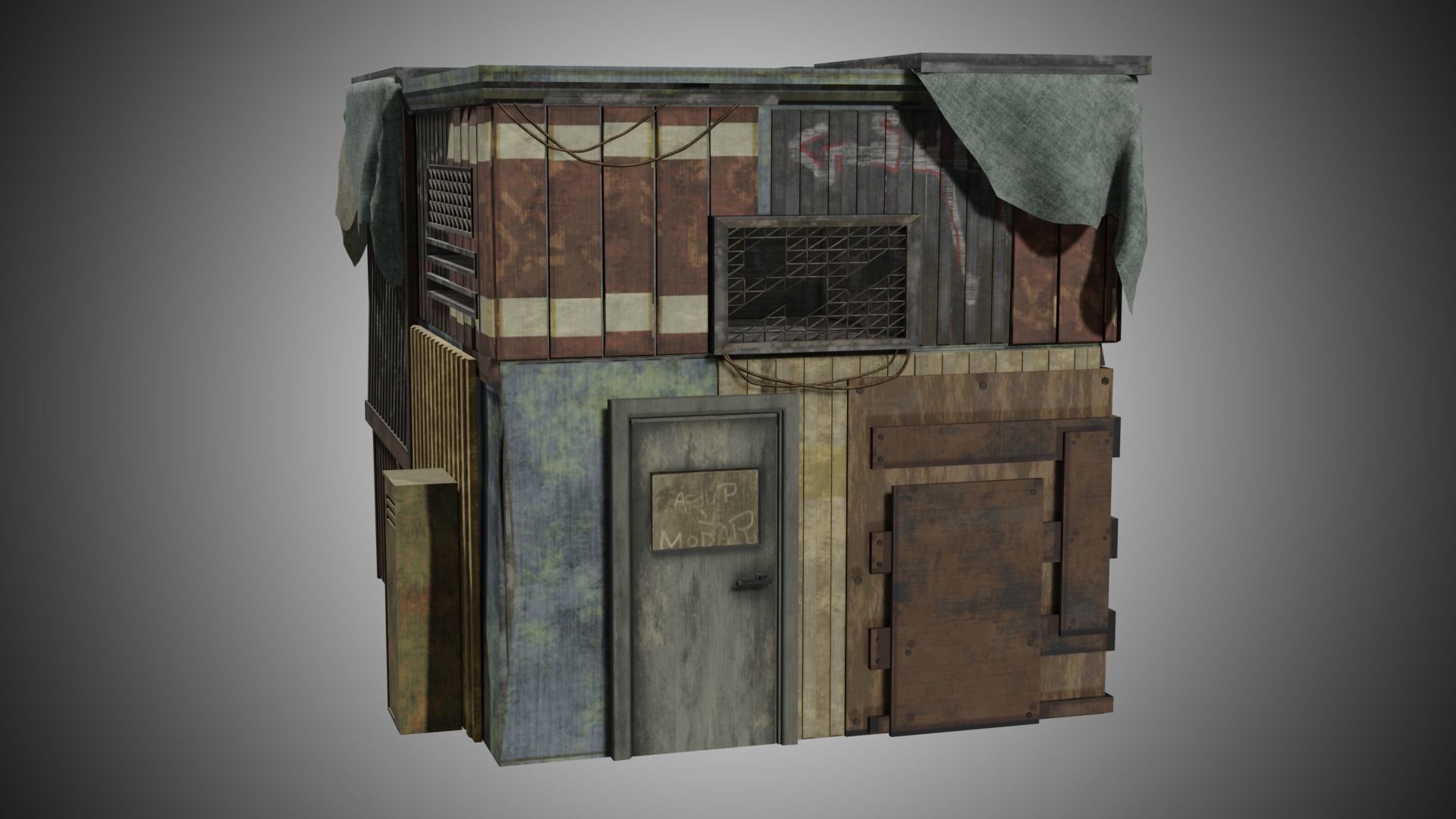 Rusty building warehouse abandoned - Low poly realistic Low-poly 3D model_7