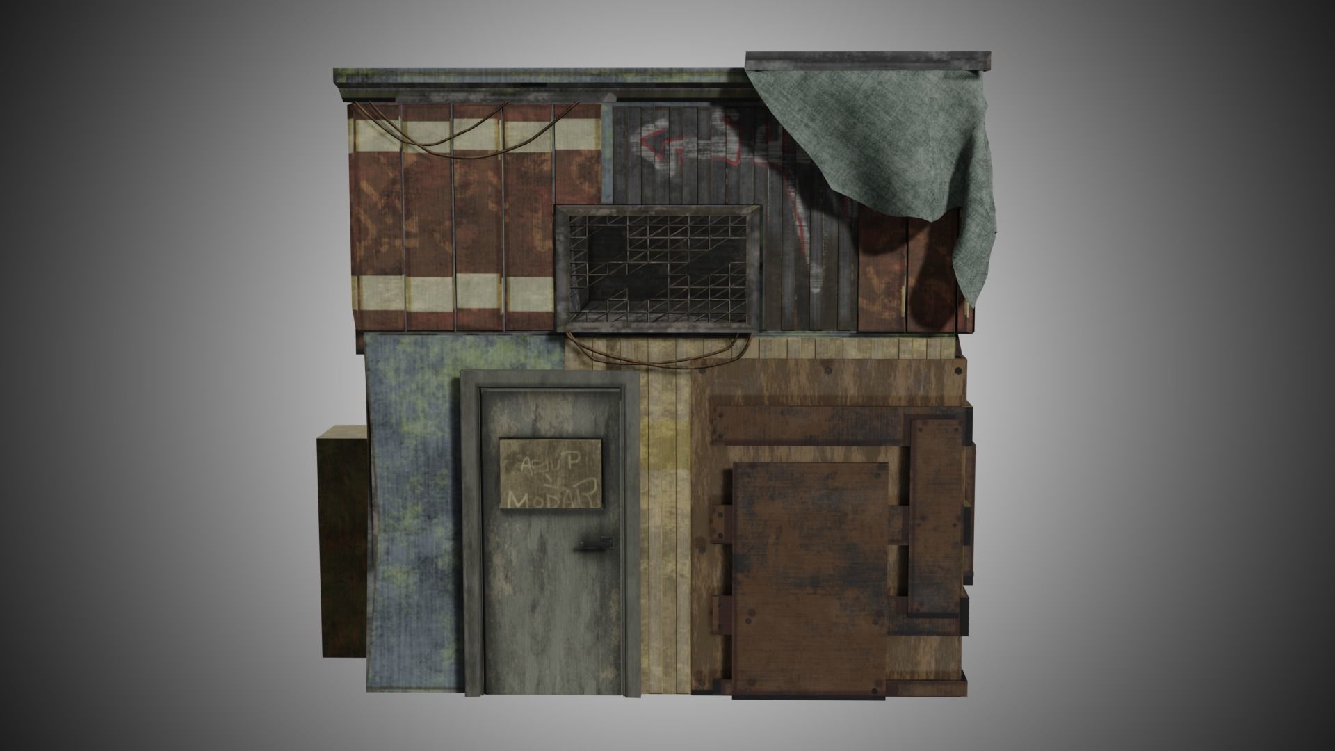 Rusty building warehouse abandoned - Low poly realistic Low-poly 3D model_8