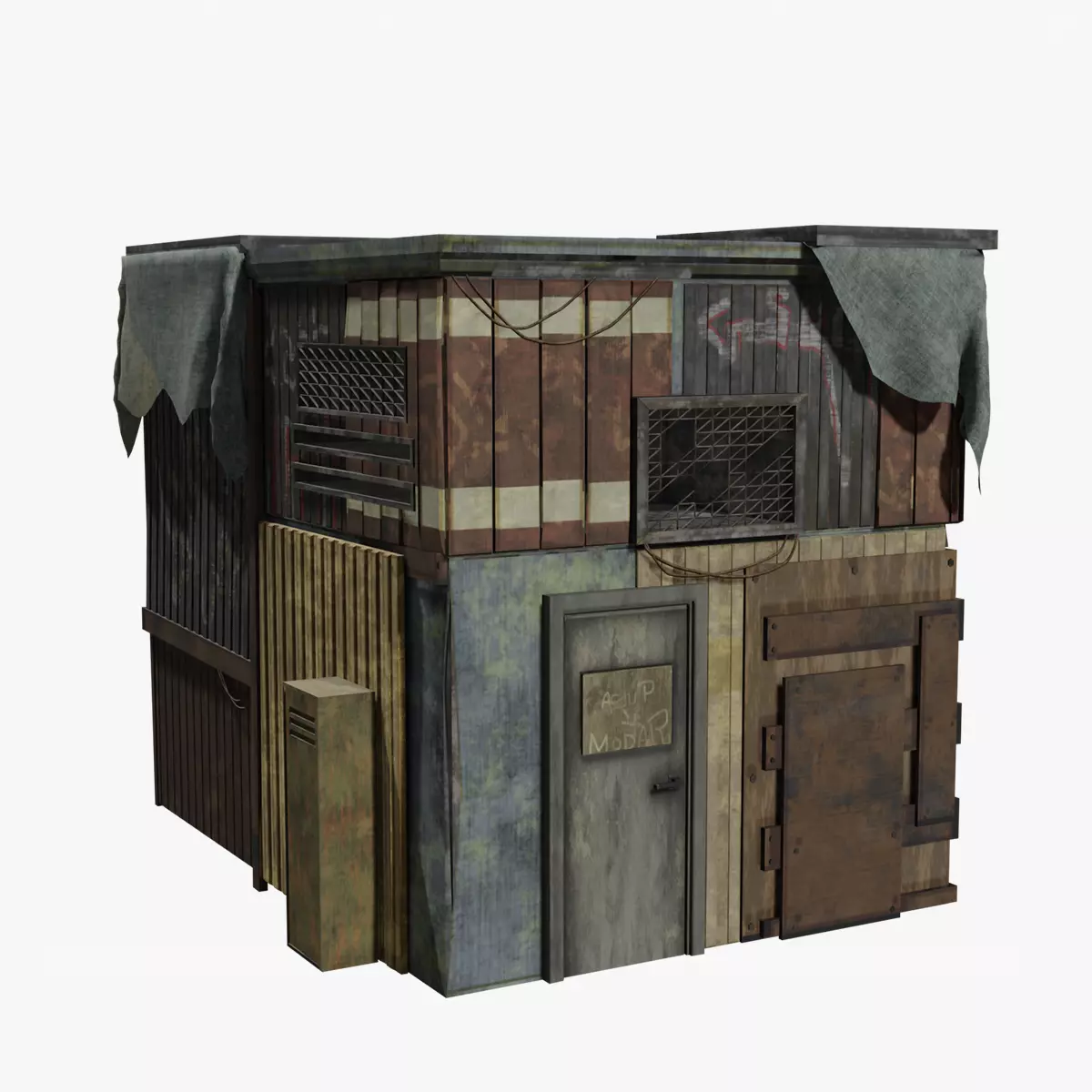 Rusty building warehouse abandoned - Low poly realistic Low-poly 3D model_0