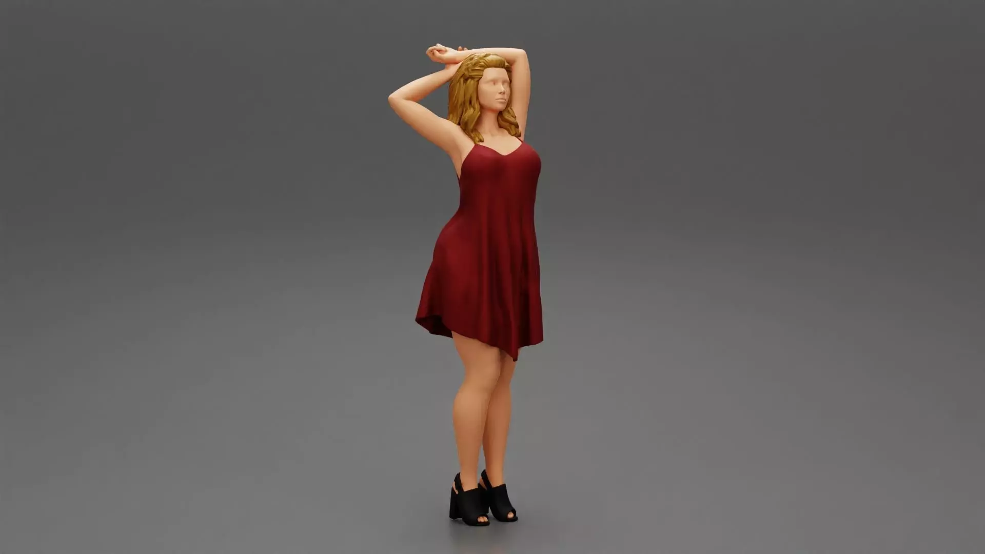 Beautiful woman standing in Dress and put her hands on head 3D print model