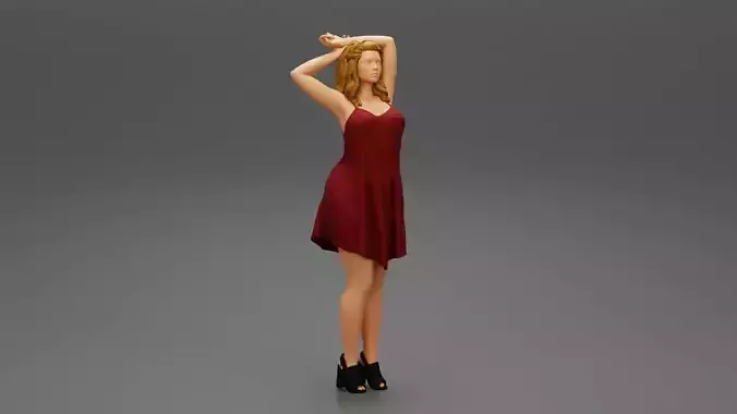 Beautiful woman standing in Dress and put her hands on head