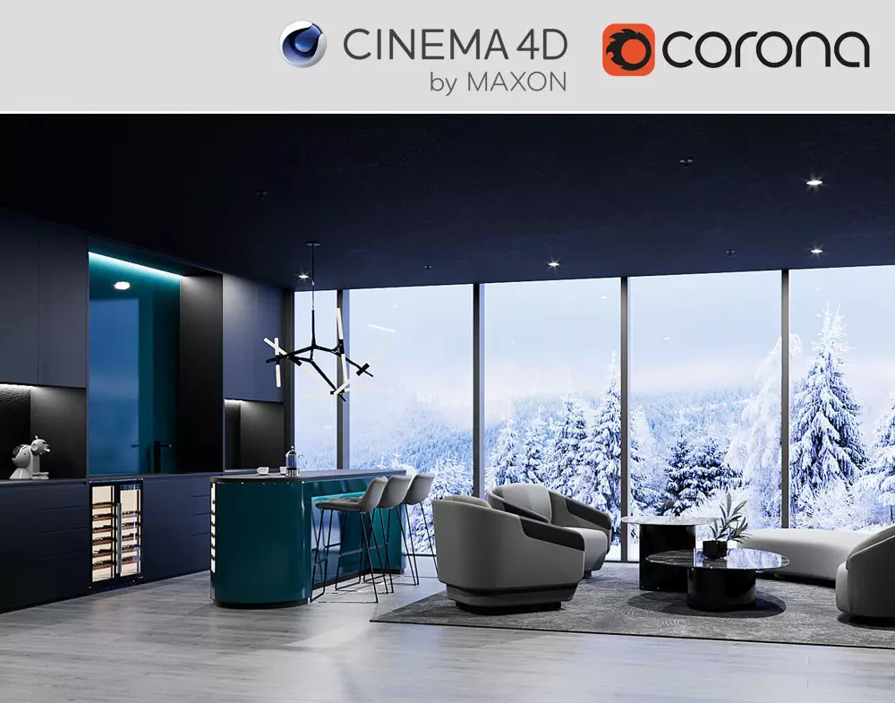 Corona - C4D files - Commercial Interior Space 3D model_0