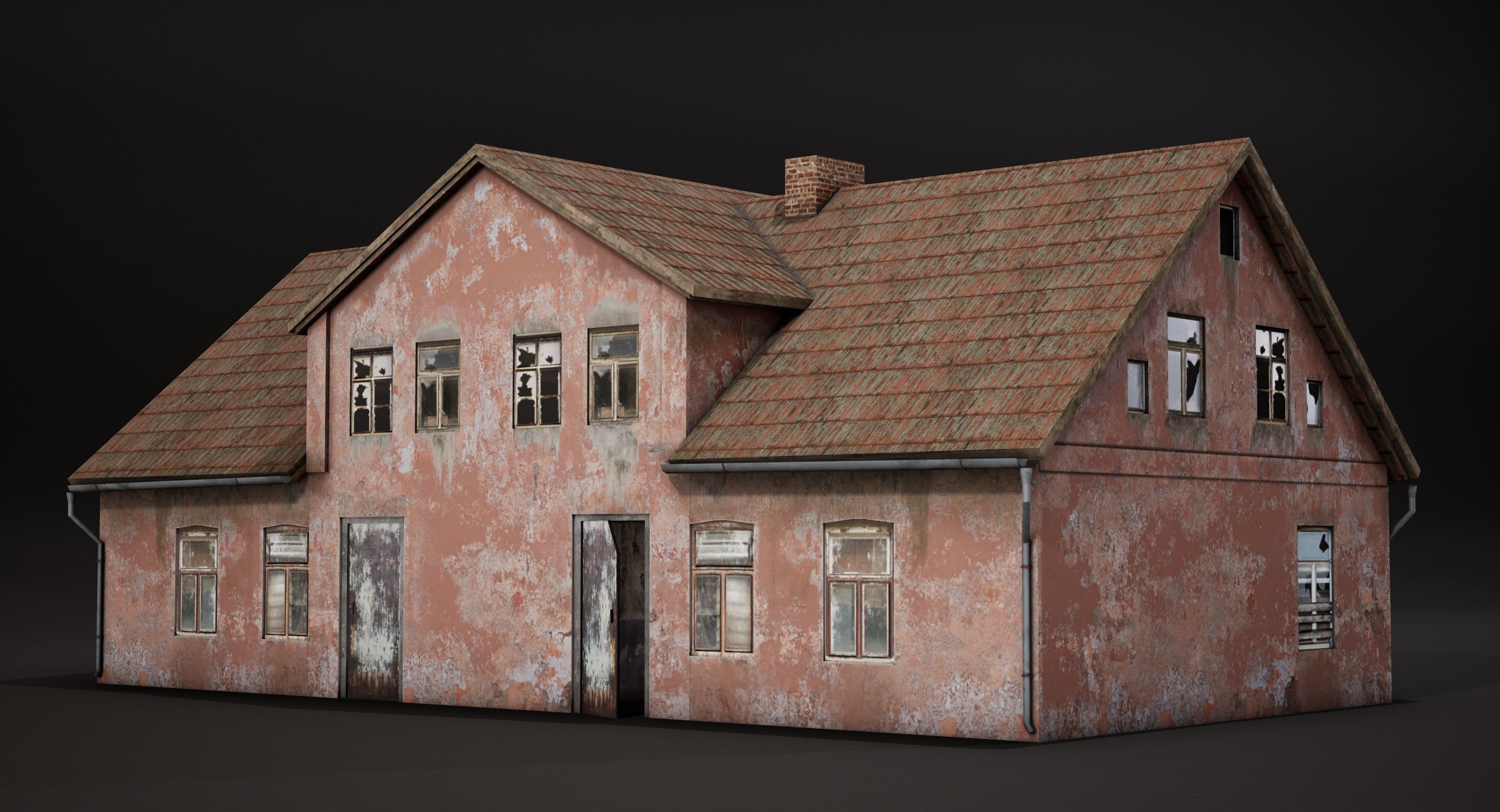 Abandoned house Low-poly 3D model_1