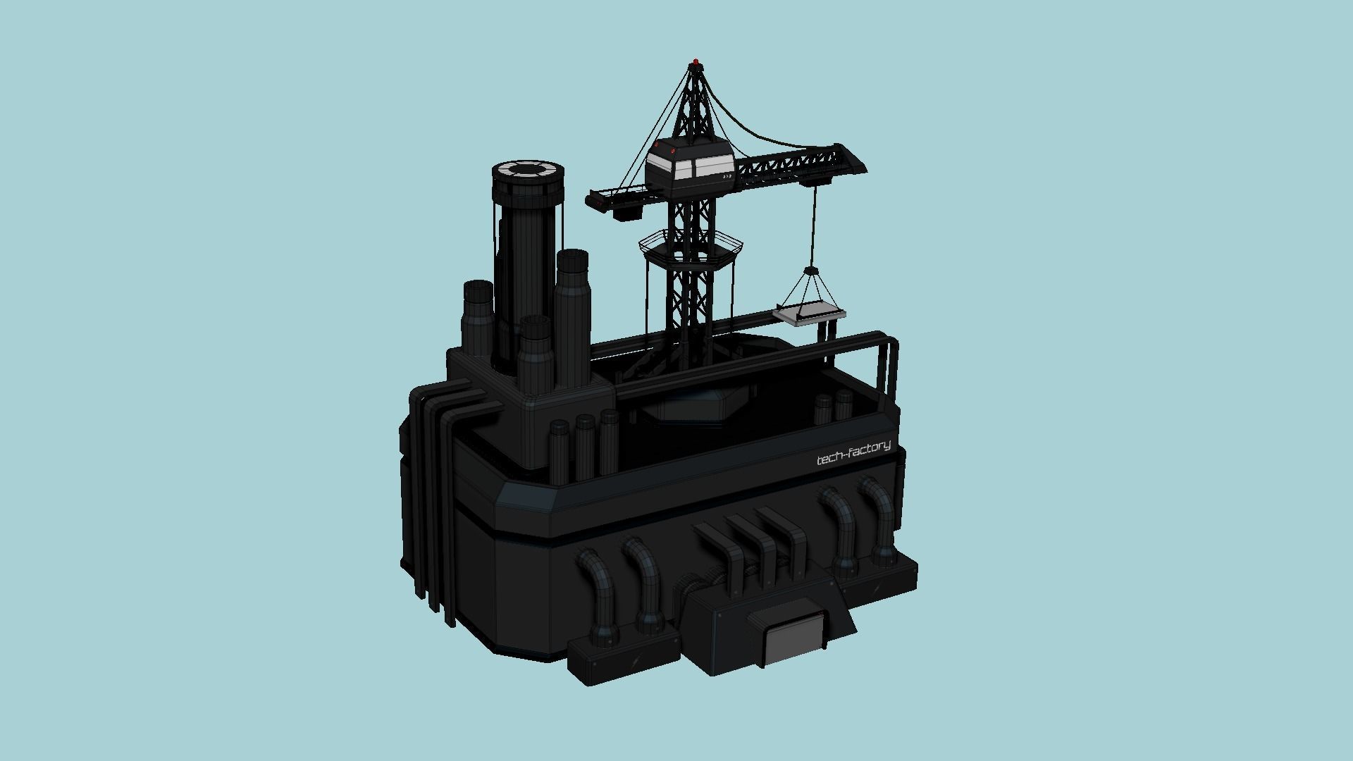 SciFi Factory A07 Black - Sci Fi Exterior Design Low-poly 3D model_6