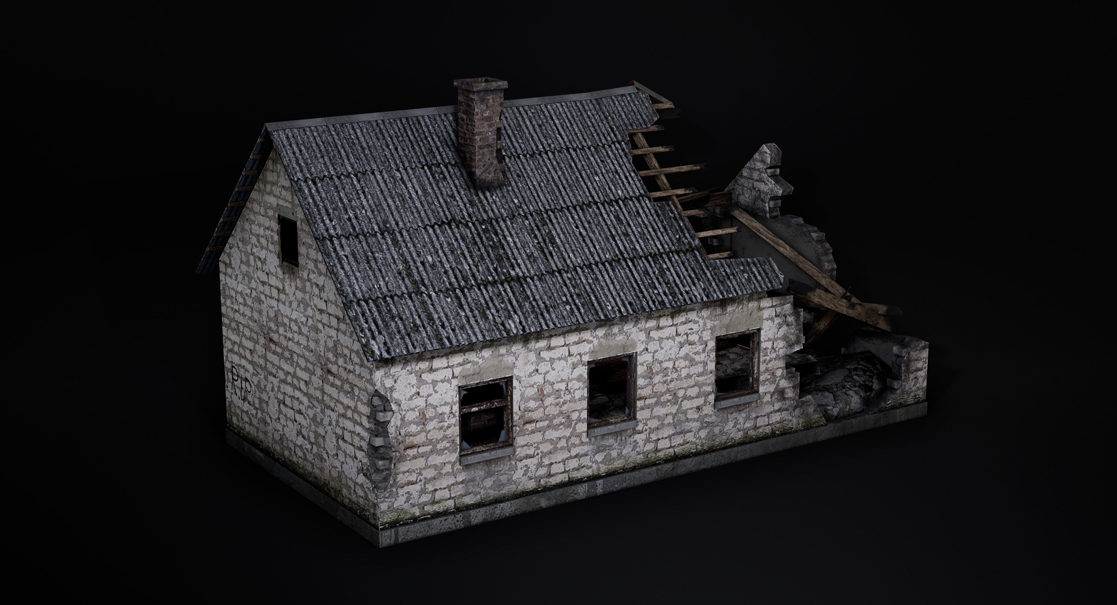 Abandoned destroyed house Low-poly 3D model_5