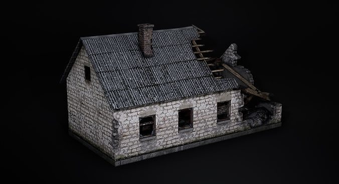 Abandoned destroyed house Low-poly 3D model 6