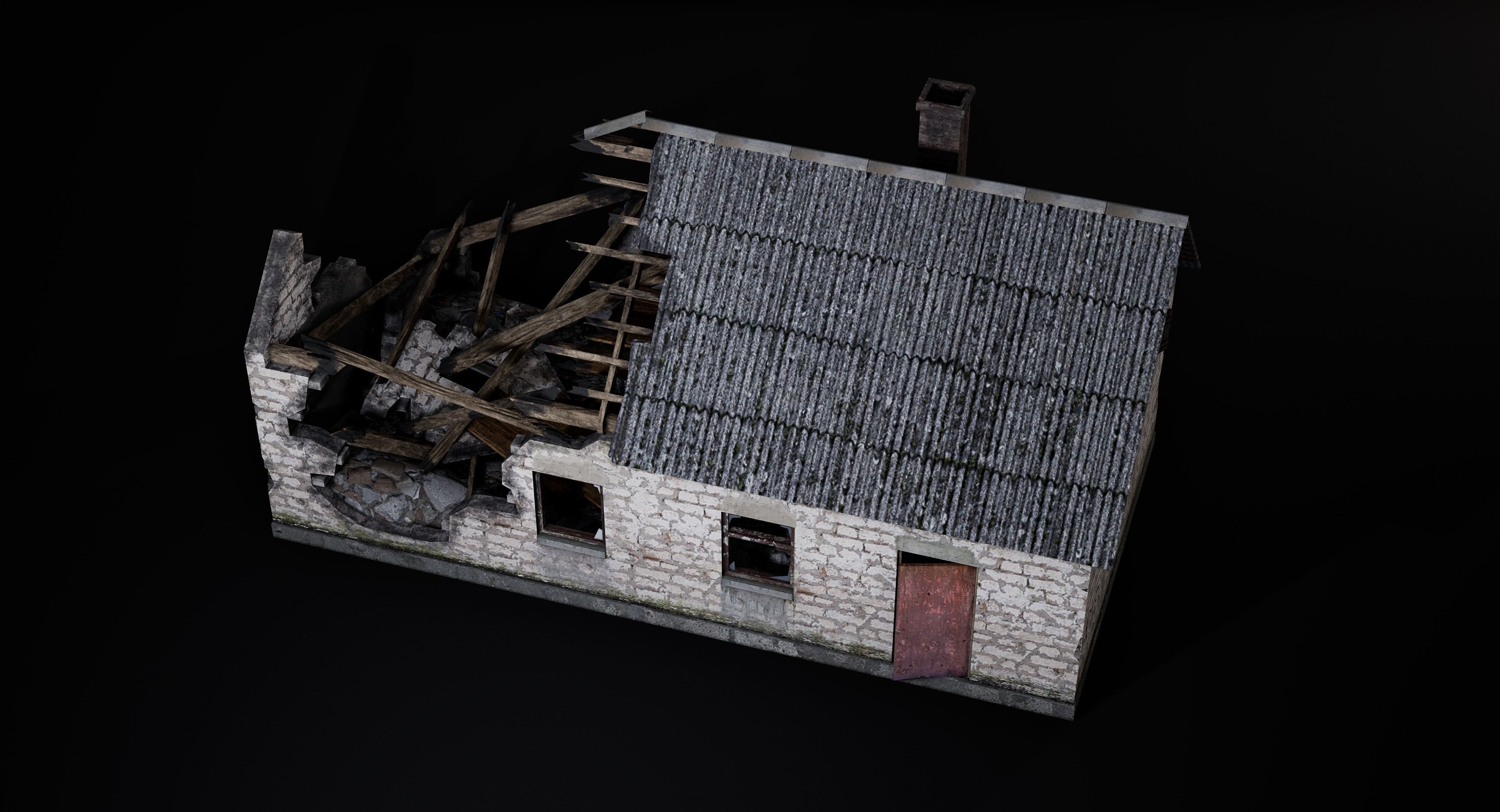 Abandoned destroyed house Low-poly 3D model_4