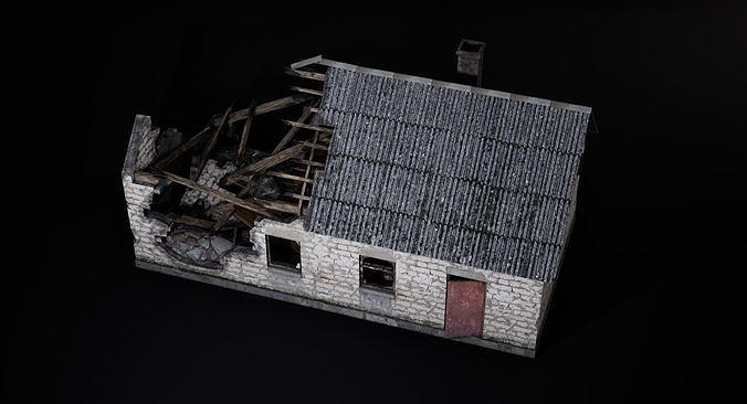 Abandoned destroyed house Low-poly 3D model 5