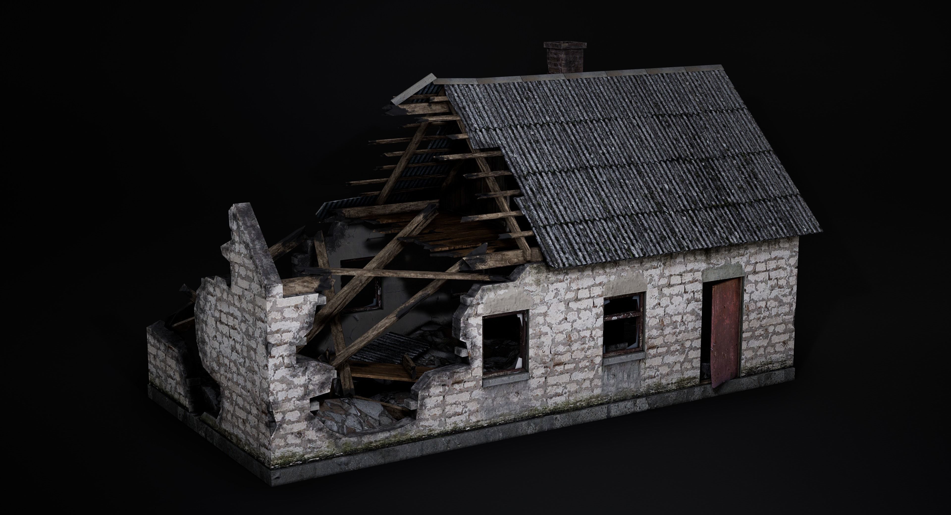 Abandoned destroyed house Low-poly 3D model_6