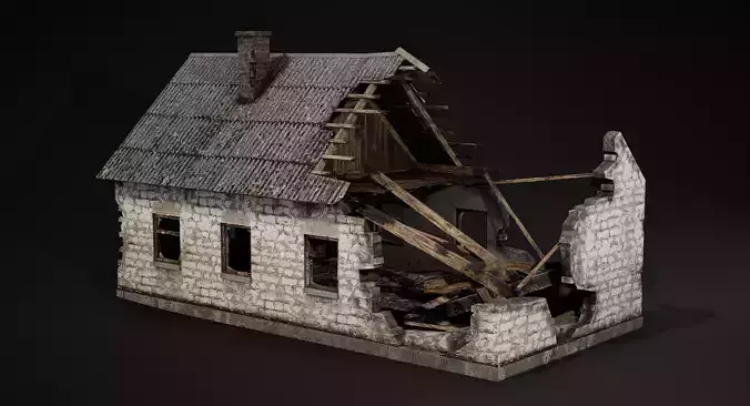 Abandoned destroyed house Low-poly 3D model