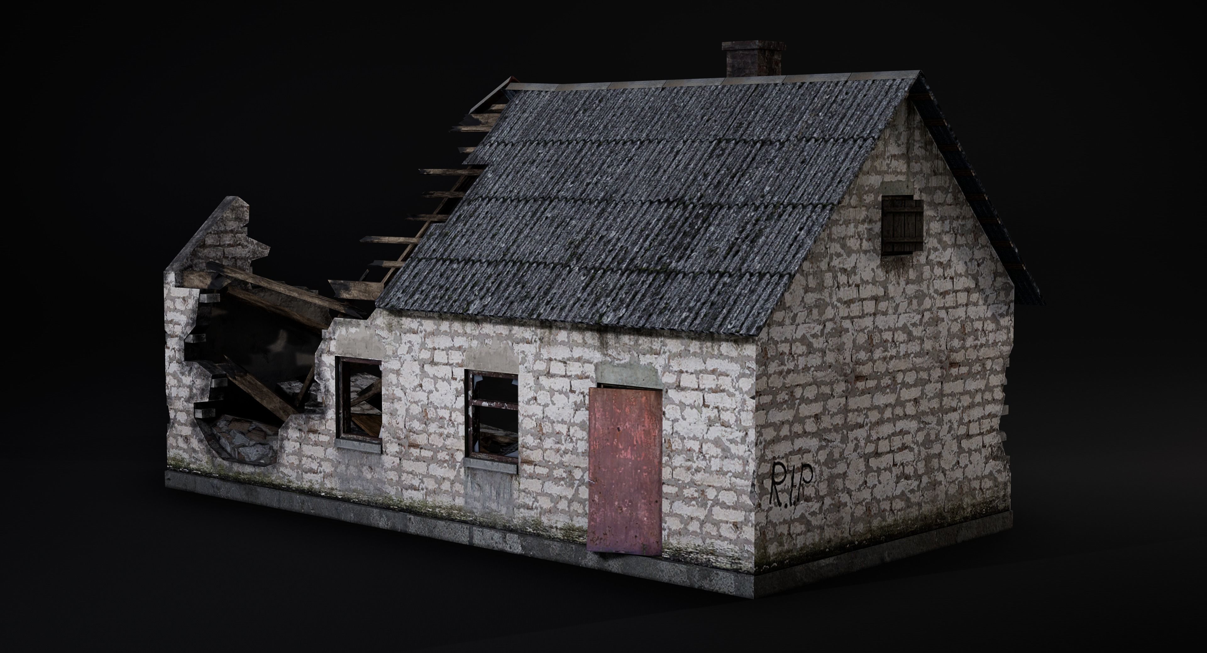 Abandoned destroyed house Low-poly 3D model_2