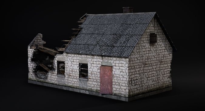 Abandoned destroyed house Low-poly 3D model 3