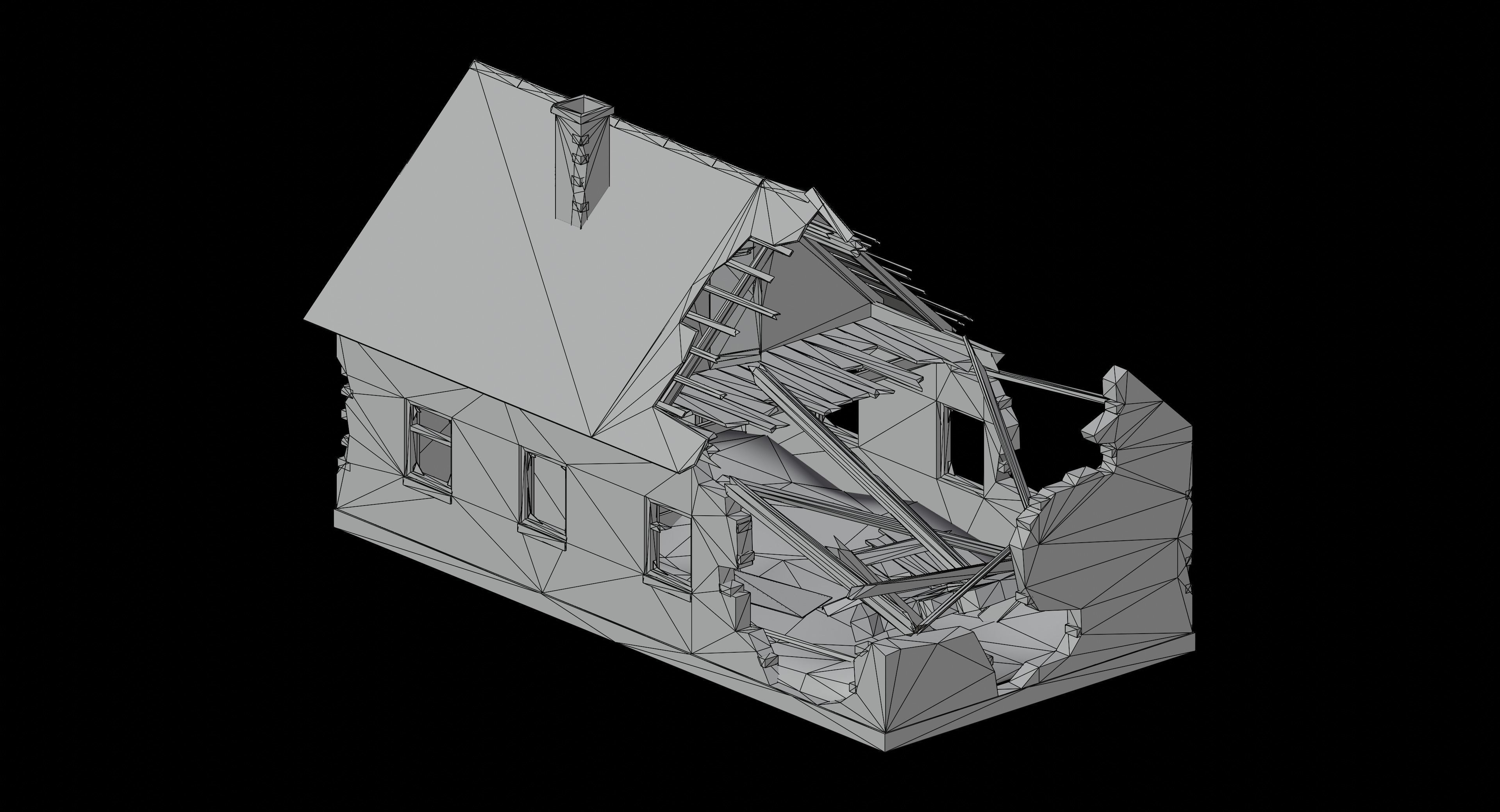 Abandoned destroyed house Low-poly 3D model_7