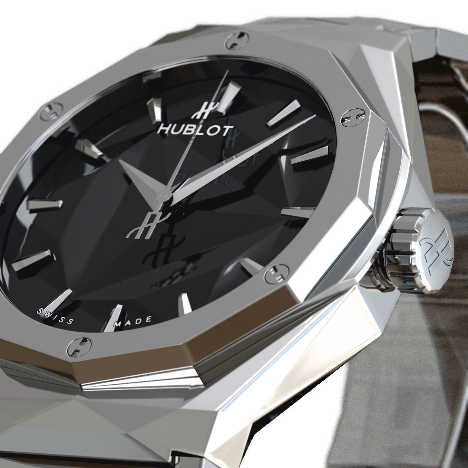 Wristwatch - Hublot - Orlinski Bracelet Titanium - 3dsMax - Vray 3D model_6