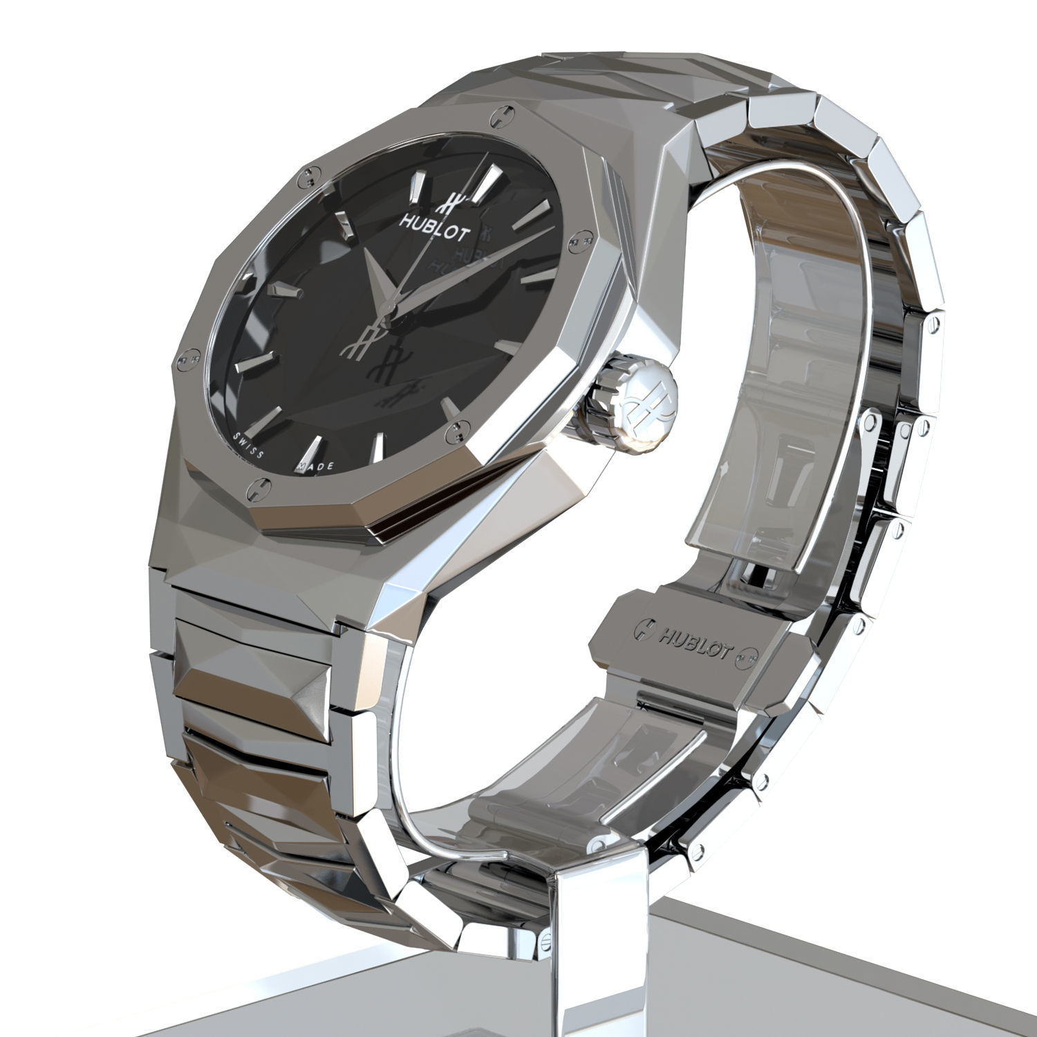 Wristwatch - Hublot - Orlinski Bracelet Titanium - 3dsMax - Vray 3D model_3