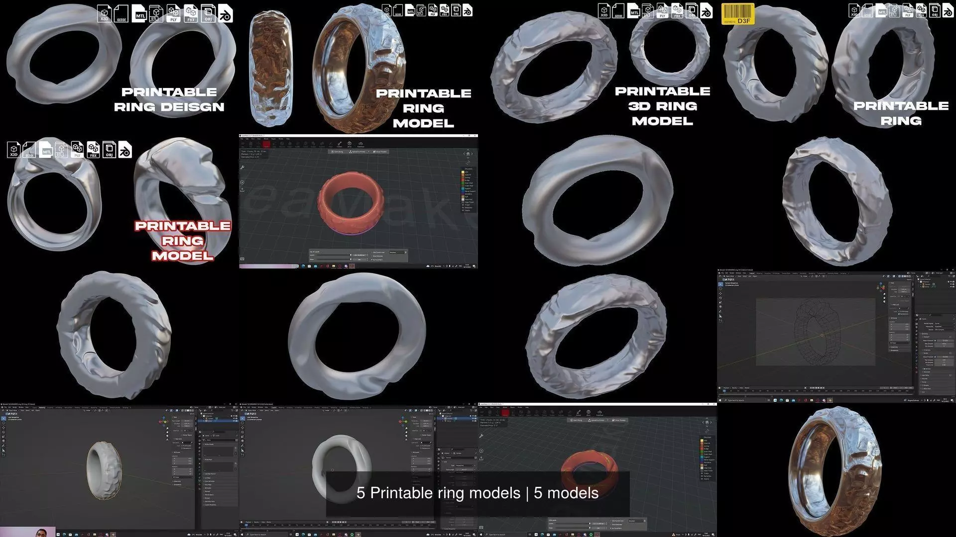 5 Printable ring models 3D Model Collection_0