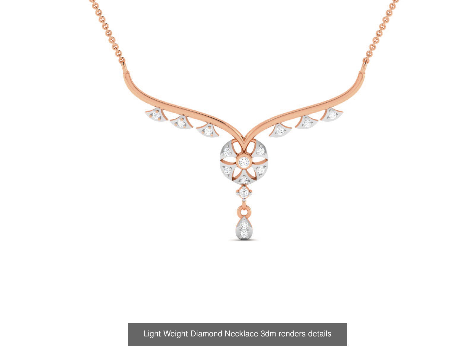 76 Light Weight Diamond Necklace 3dm renders details 3D Model Collection_40