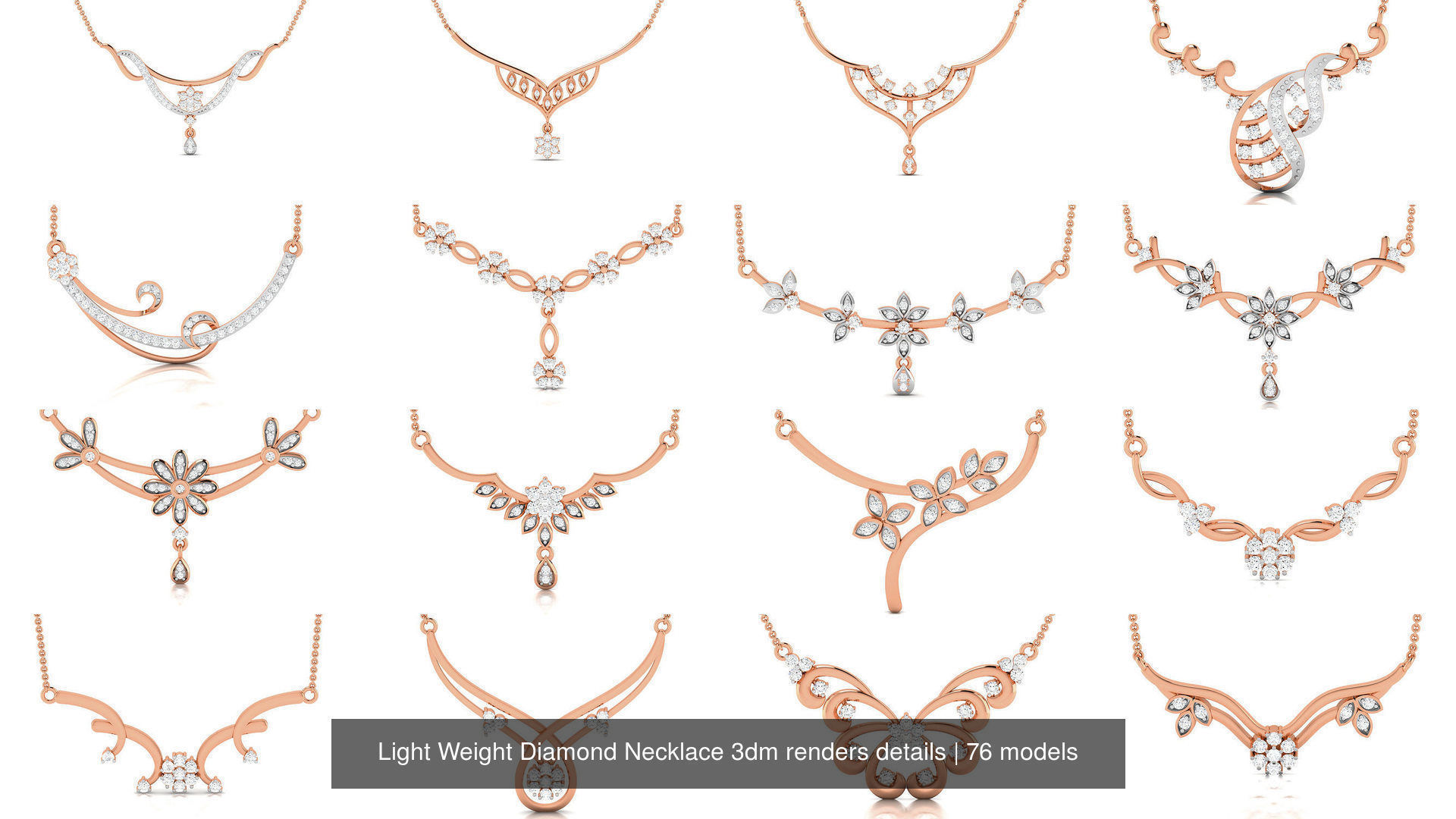 76 Light Weight Diamond Necklace 3dm renders details 3D Model Collection_4
