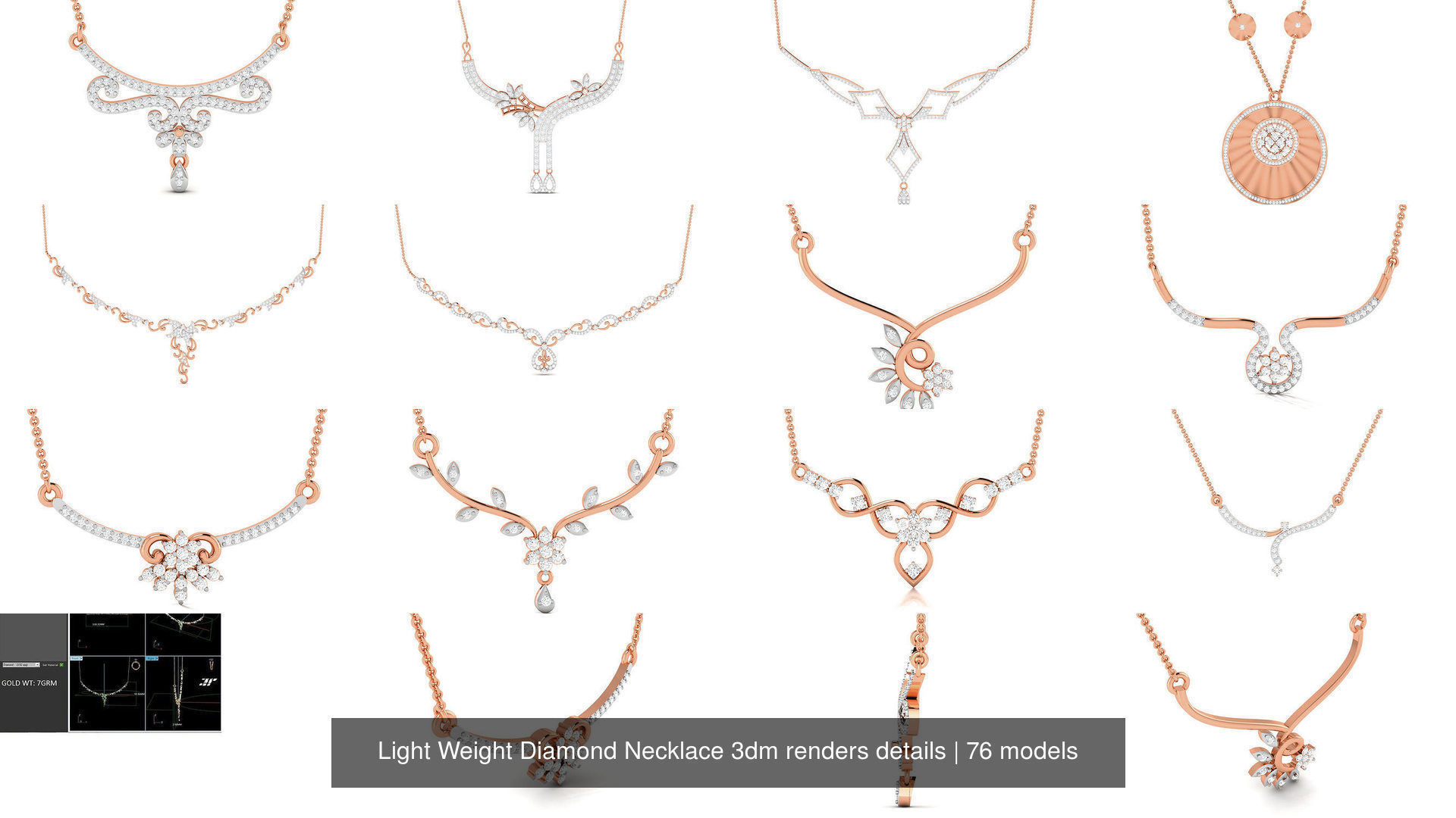 76 Light Weight Diamond Necklace 3dm renders details 3D Model Collection_8