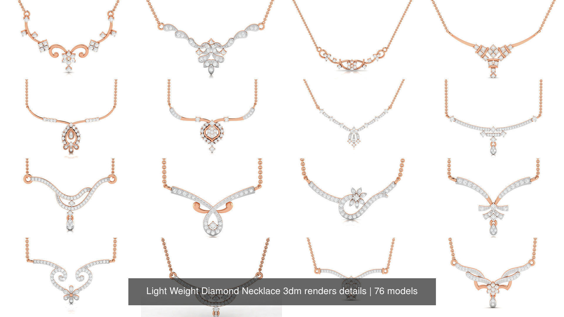 76 Light Weight Diamond Necklace 3dm renders details 3D Model Collection_6