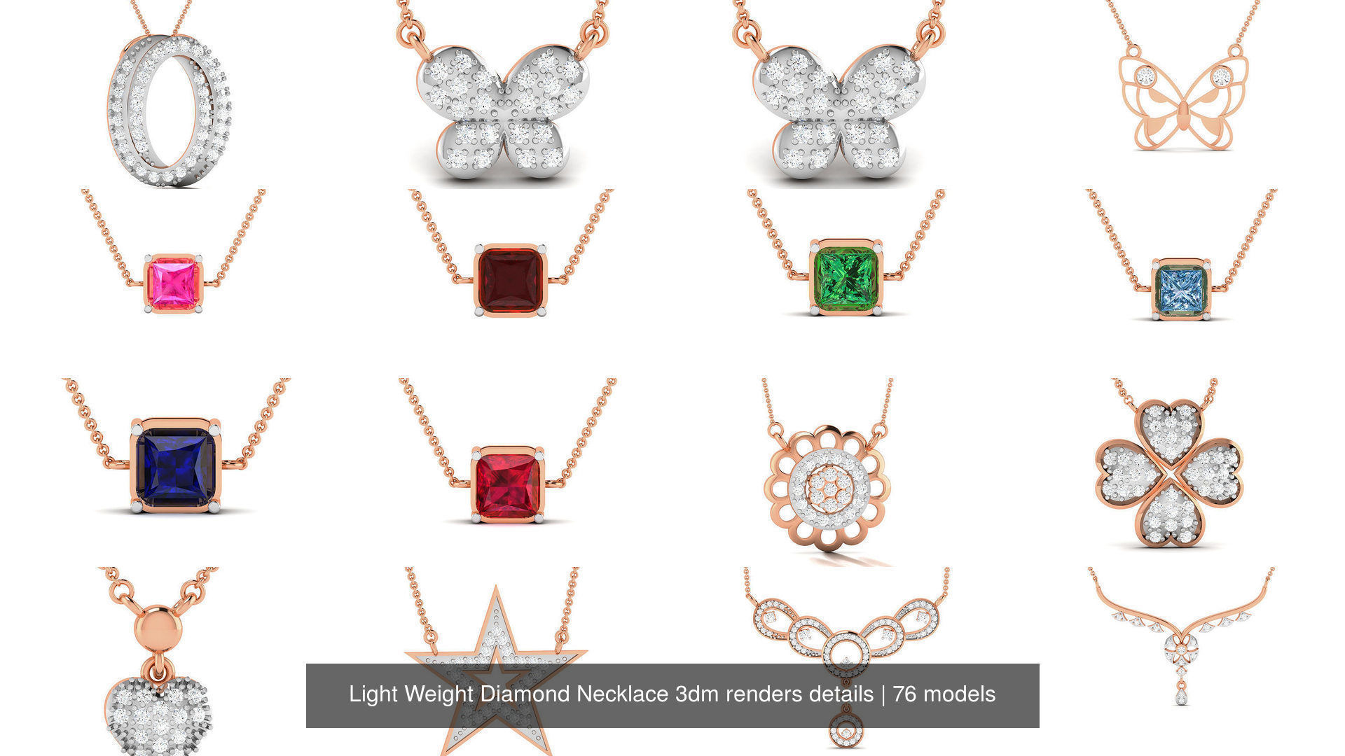 76 Light Weight Diamond Necklace 3dm renders details 3D Model Collection_2