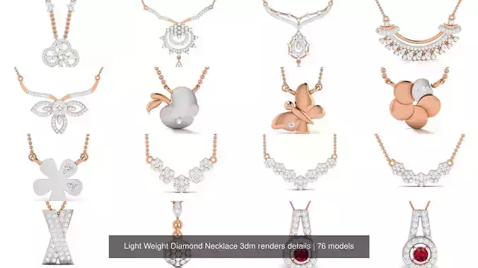 76 Light Weight Diamond Necklace 3dm renders details 3D Model Collection