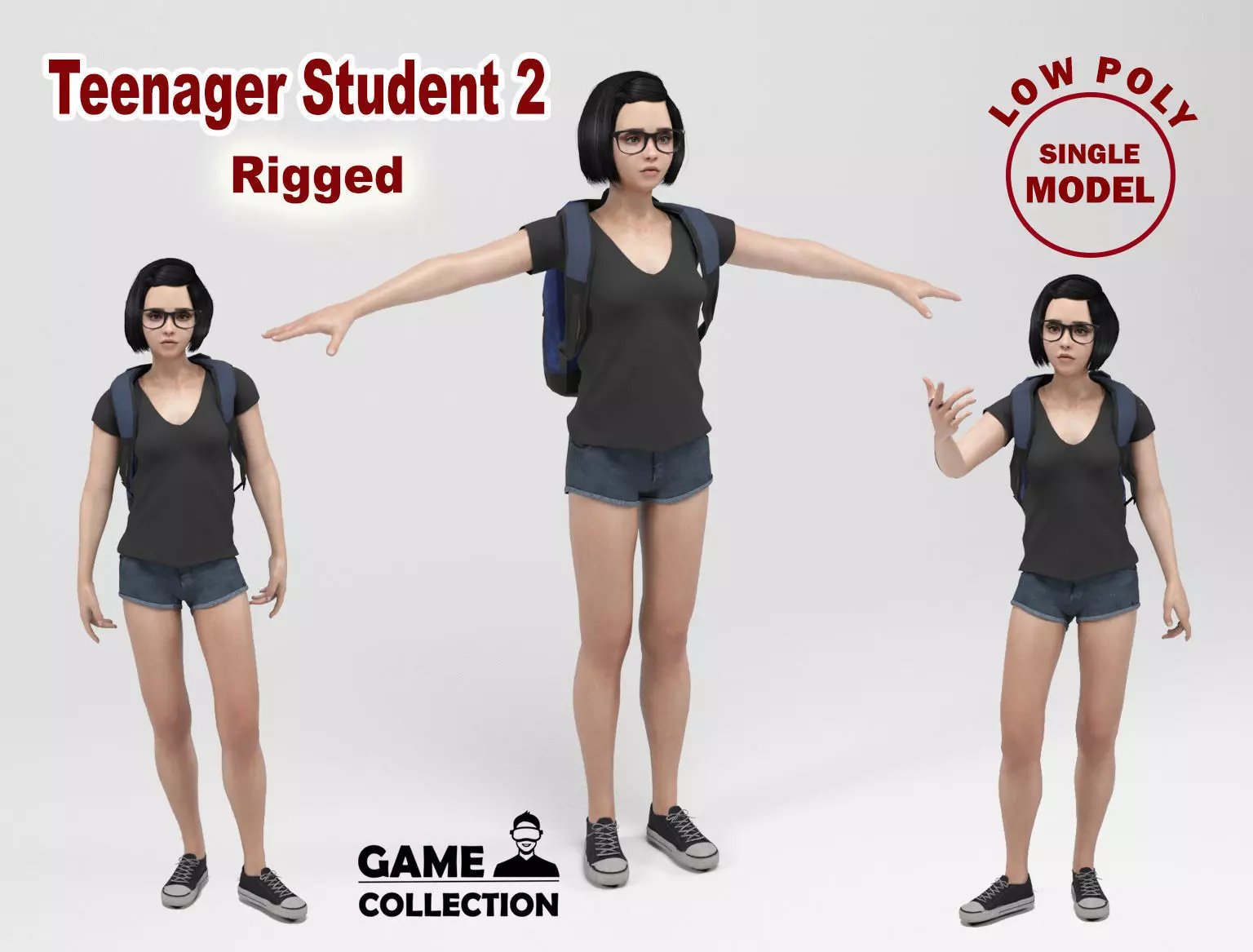 Teenager Student 2 Low-poly 3D model_0