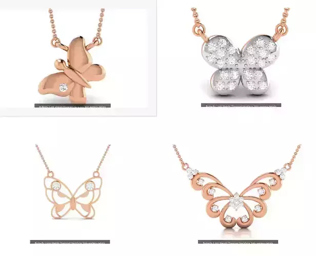 4 Butterfly Light Weight Diamond Necklace 3dm renders details