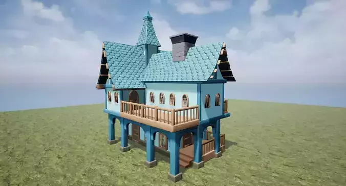 Medieval Fantasy 2 Storey House Inn Bar or Hotel Game Ready Low-poly 3D model