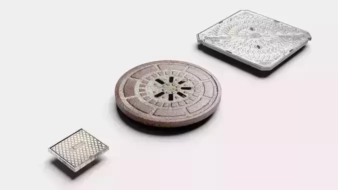 Inspection Chambers and Metal Maintenance Covers - Low-Poly Low-poly 3D model