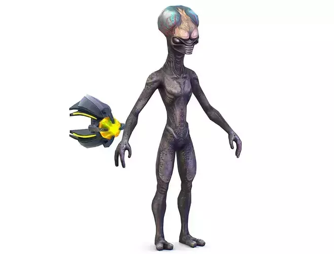 Low Poly Skinny Grey Alien UFO Low-poly 3D model