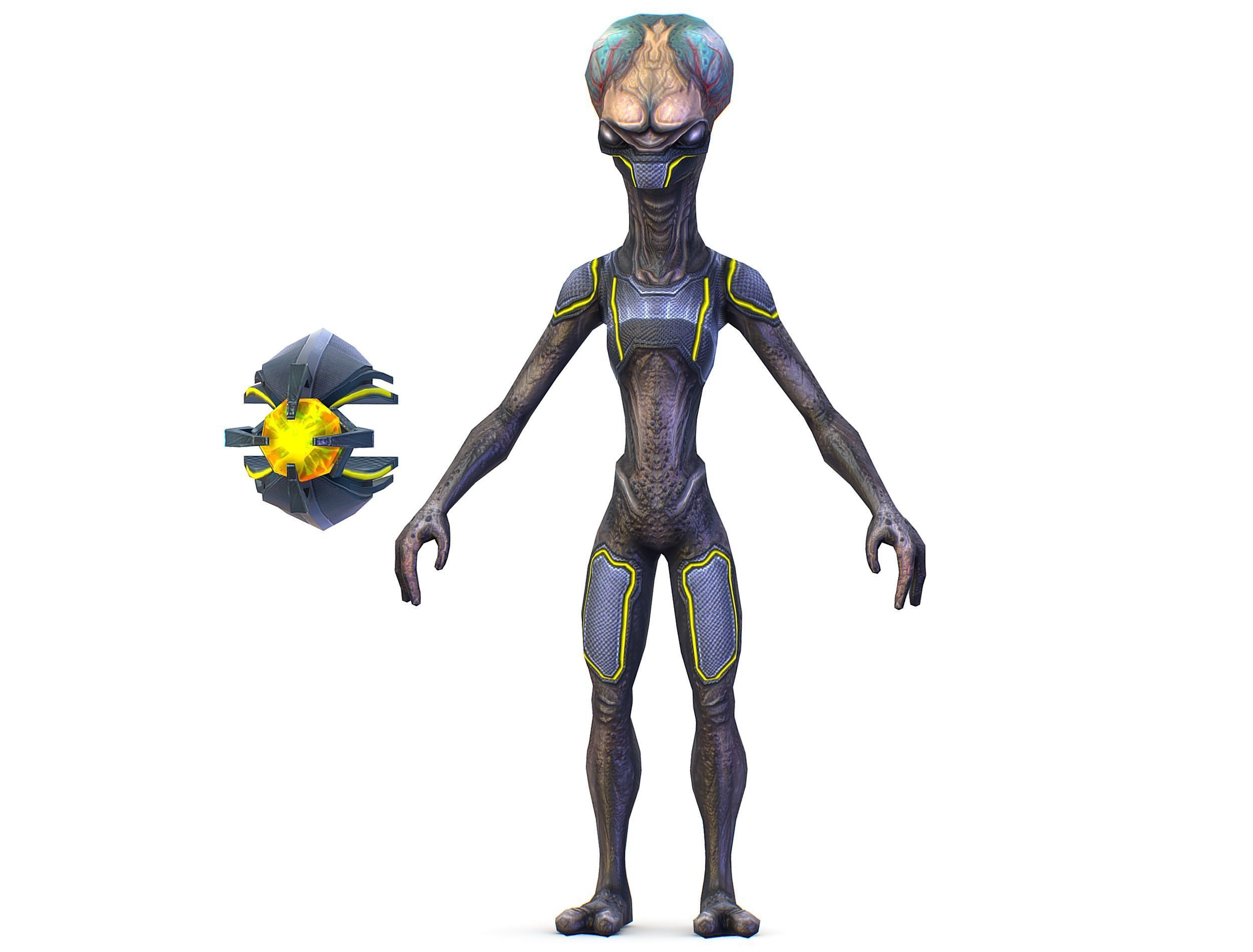 3D model Low Poly Armored Skinny Grey Alien UFO VR / AR / low-poly ...