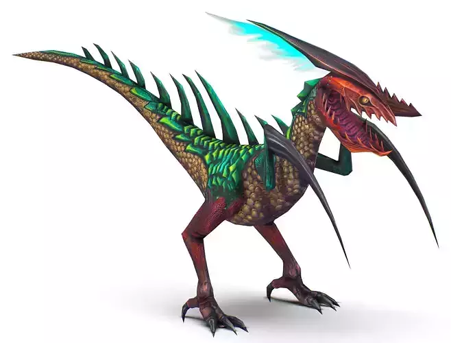 Low Poly Monster Green Alien Dino Low-poly 3D model