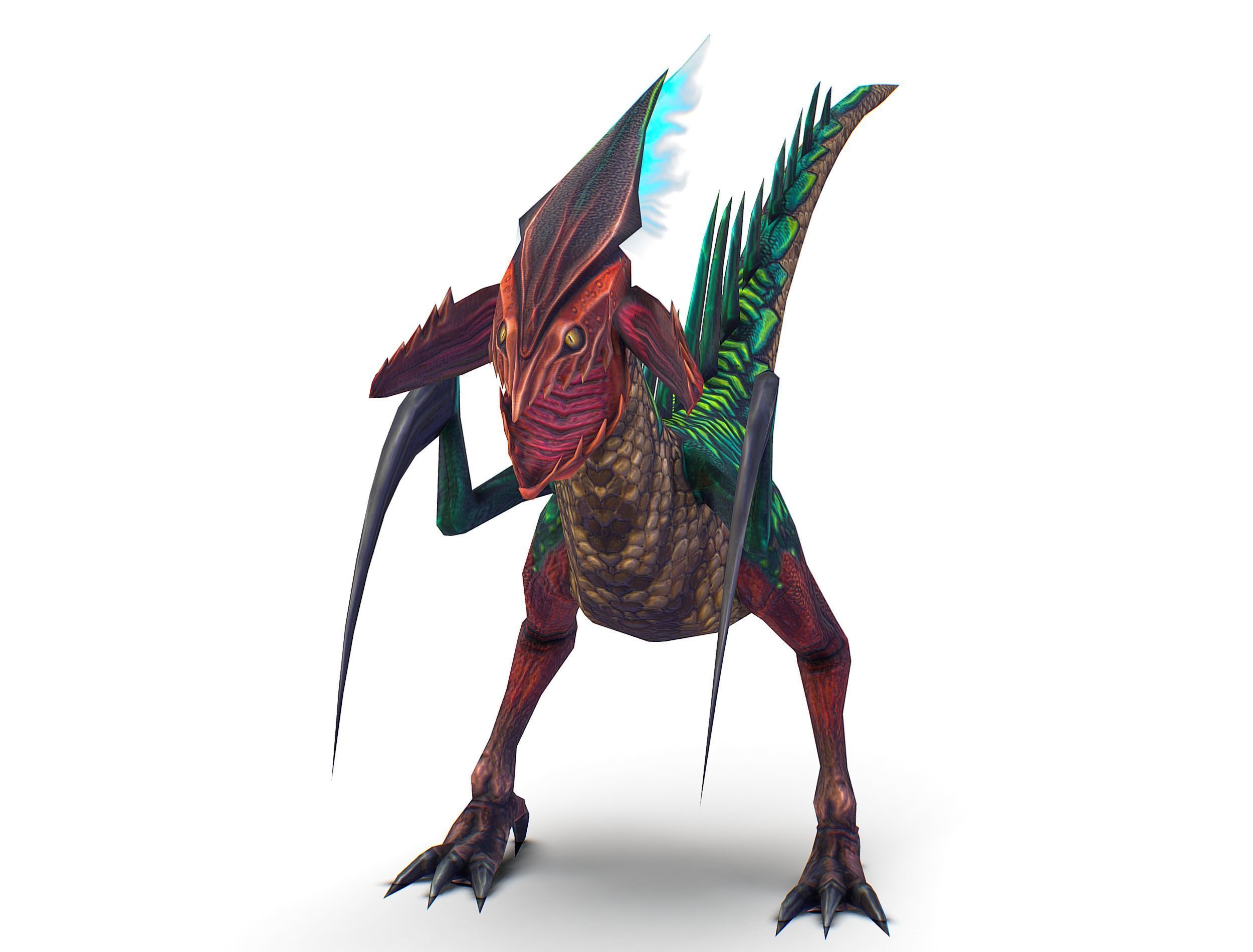 Low Poly Monster Green Alien Dino Low-poly 3D model_3