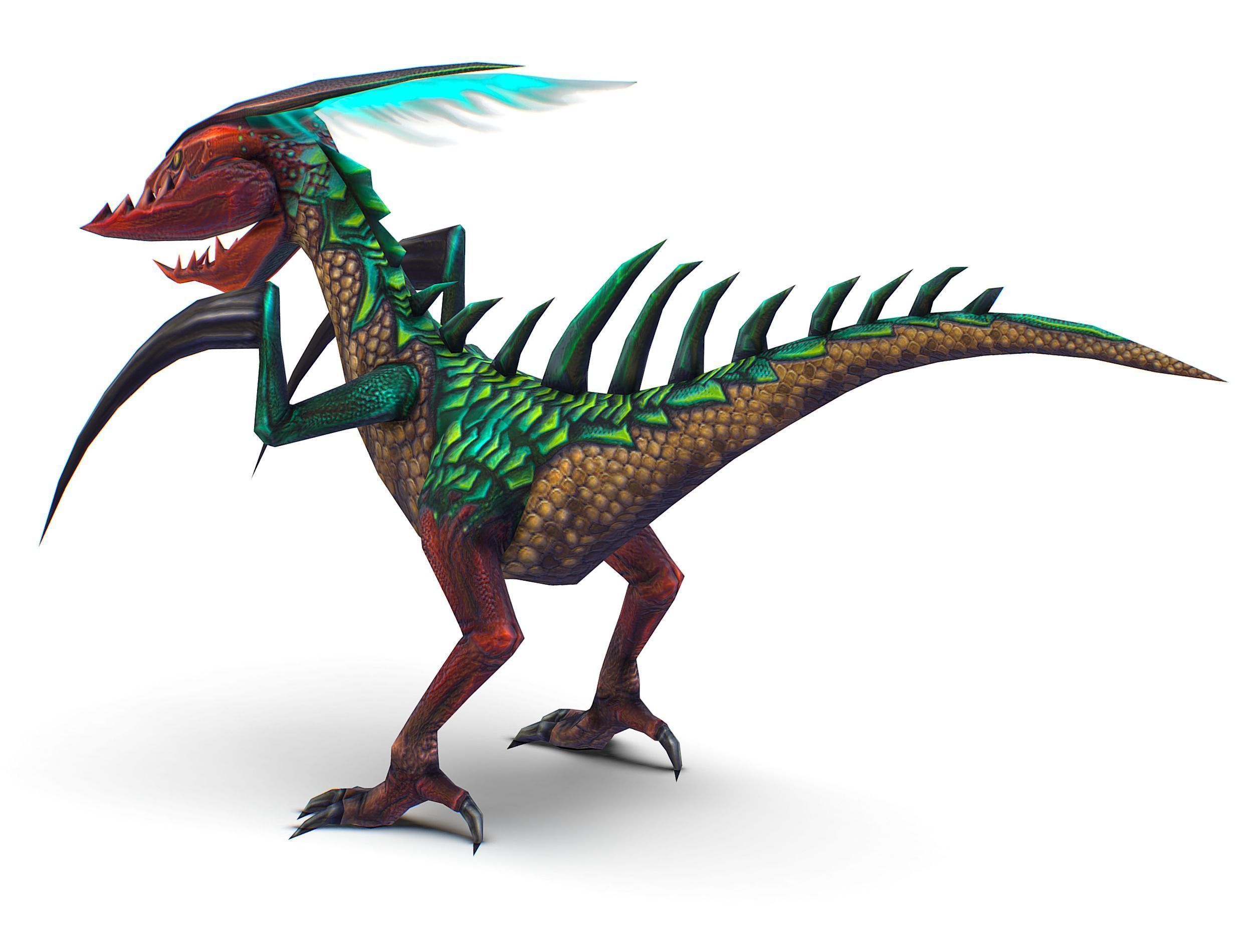Low Poly Monster Green Alien Dino Low-poly 3D model_7