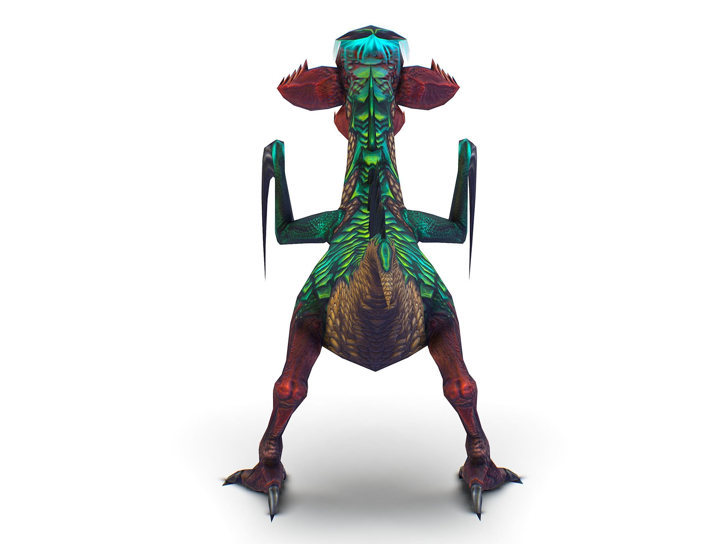 Low Poly Monster Green Alien Dino Low-poly 3D model_9