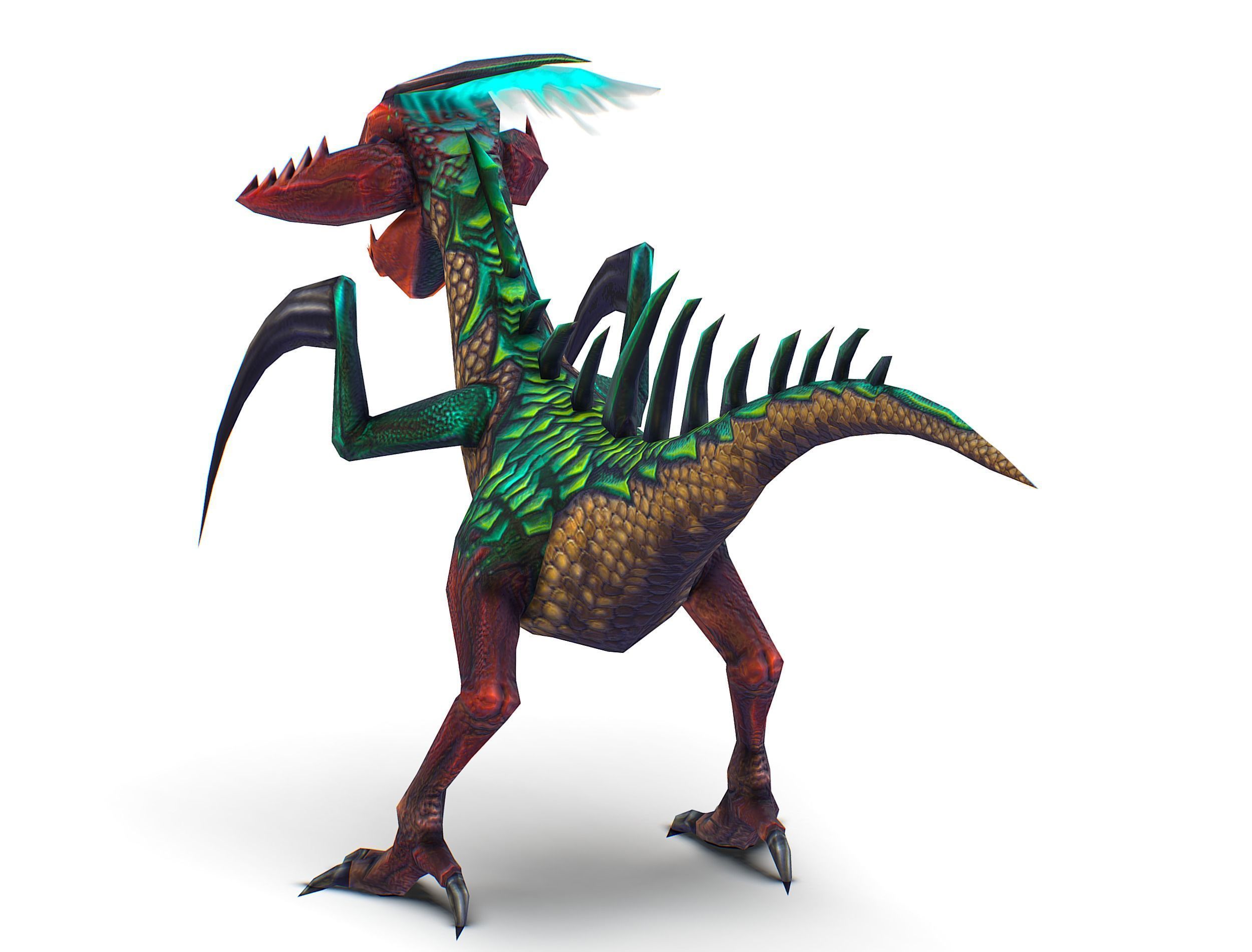 Low Poly Monster Green Alien Dino Low-poly 3D model_8