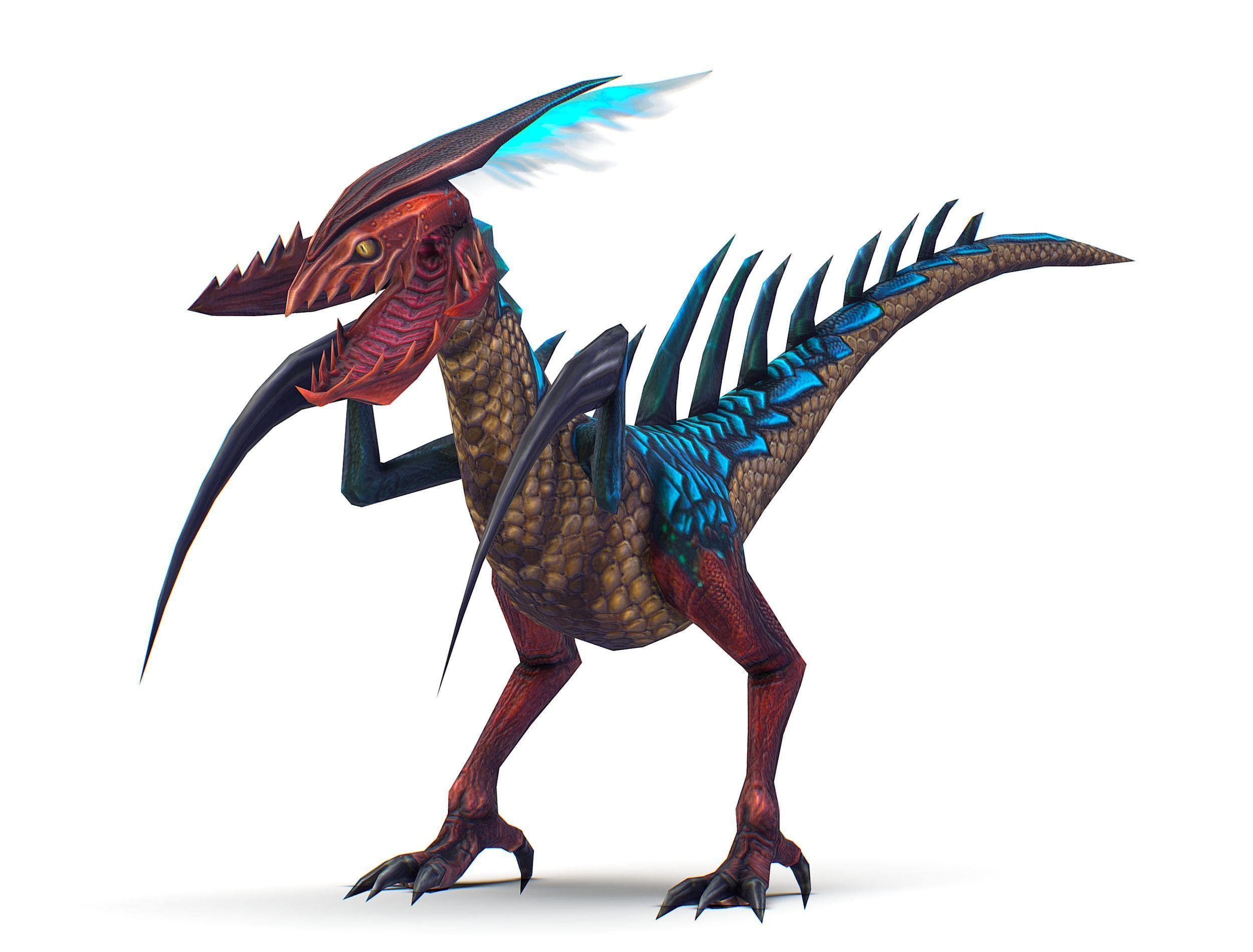 Low Poly Monster Blue Alien Dino Low-poly 3D model_4