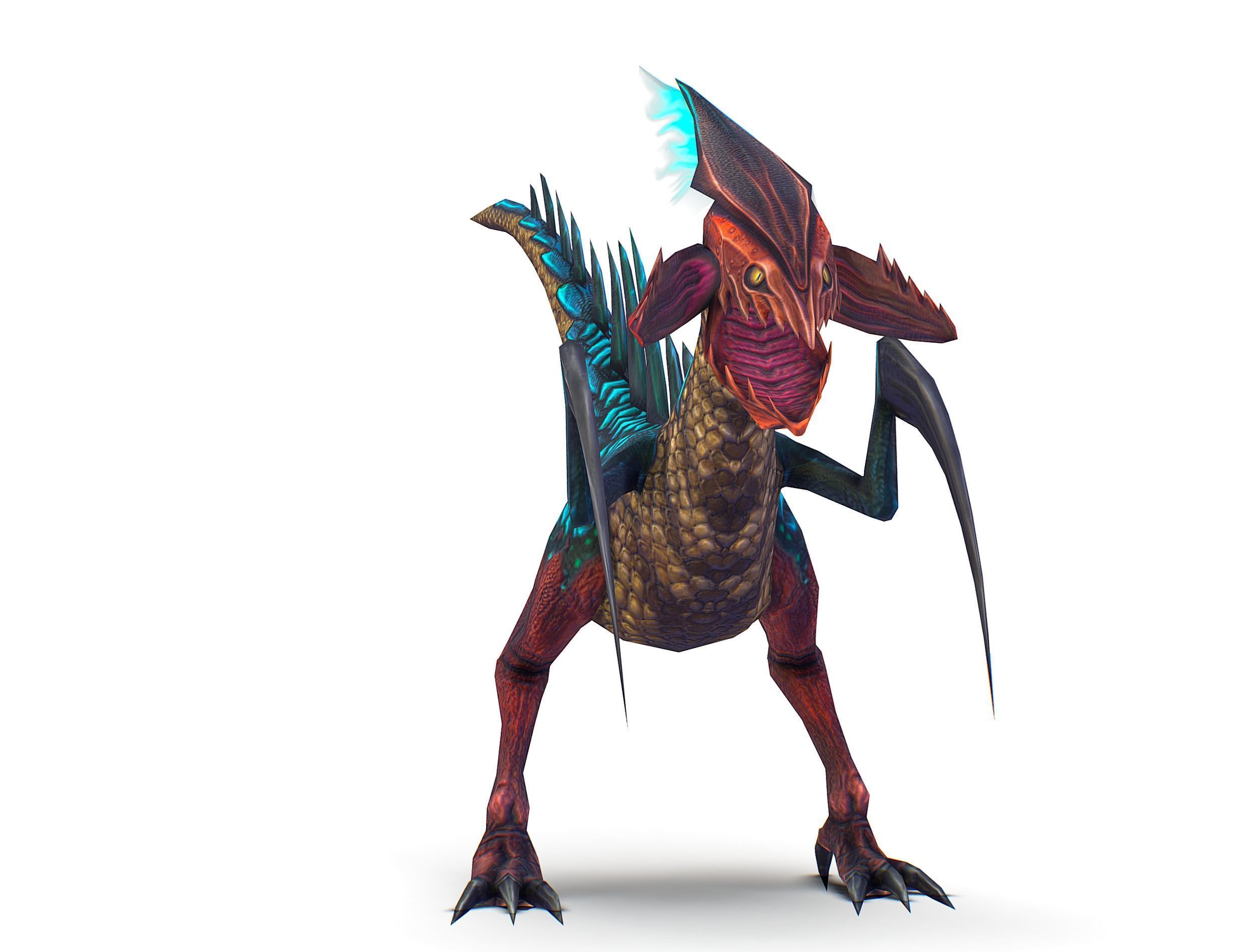 Low Poly Monster Blue Alien Dino Low-poly 3D model_2