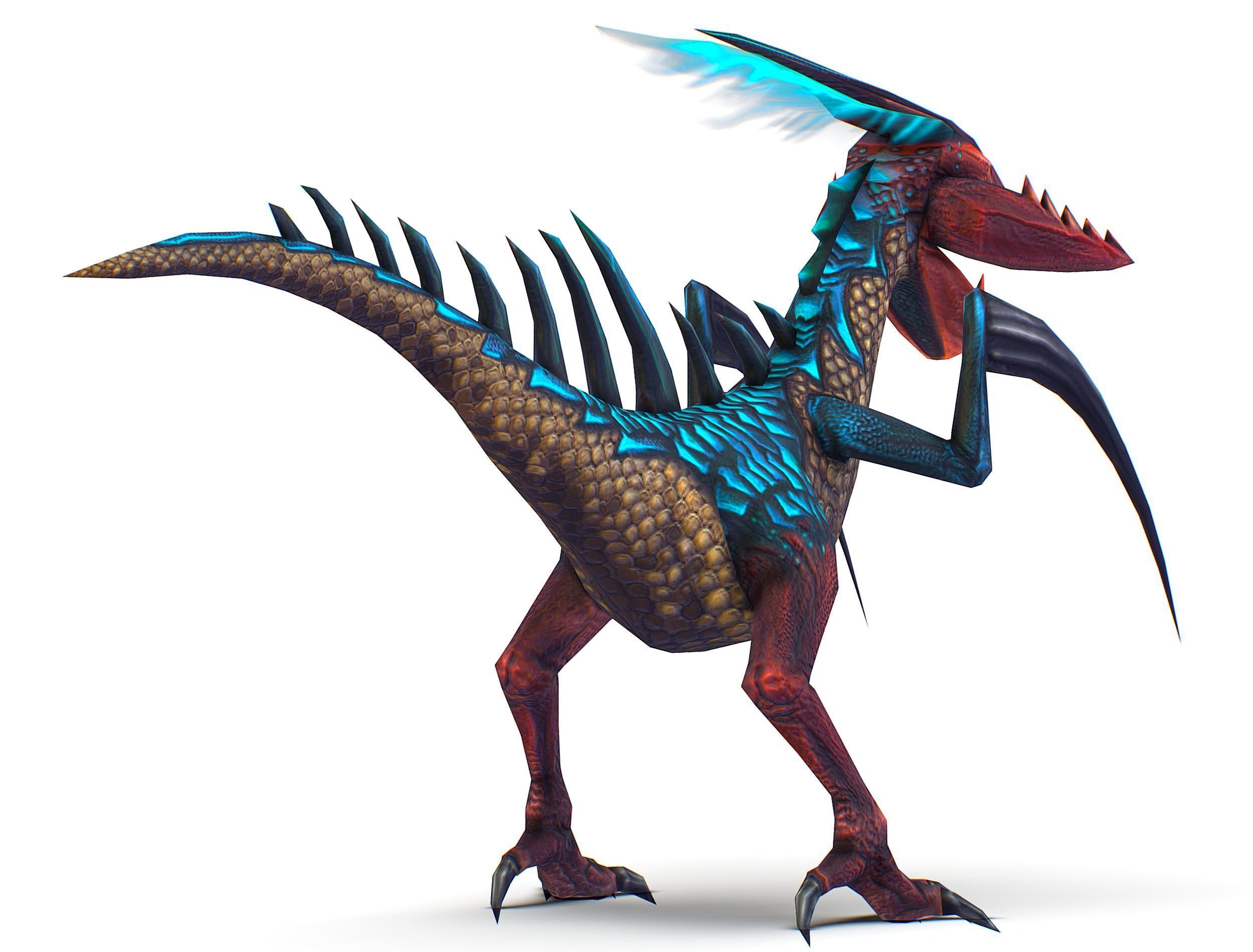 Low Poly Monster Blue Alien Dino Low-poly 3D model_9