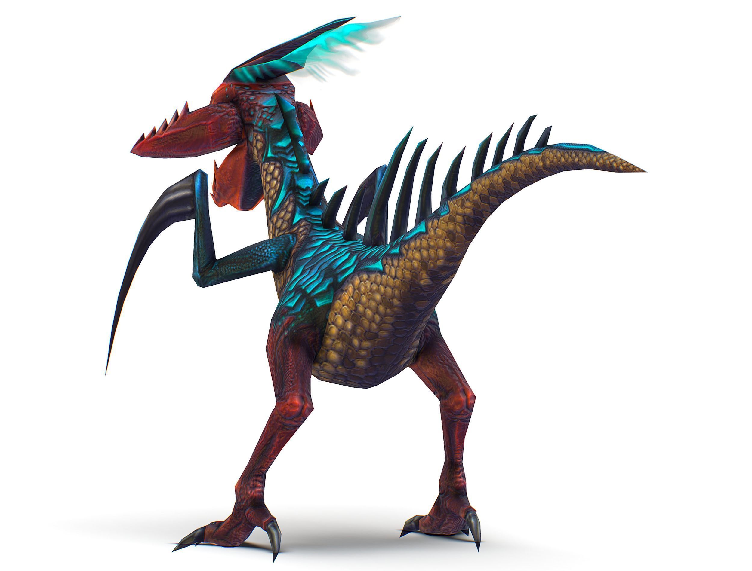Low Poly Monster Blue Alien Dino Low-poly 3D model_7