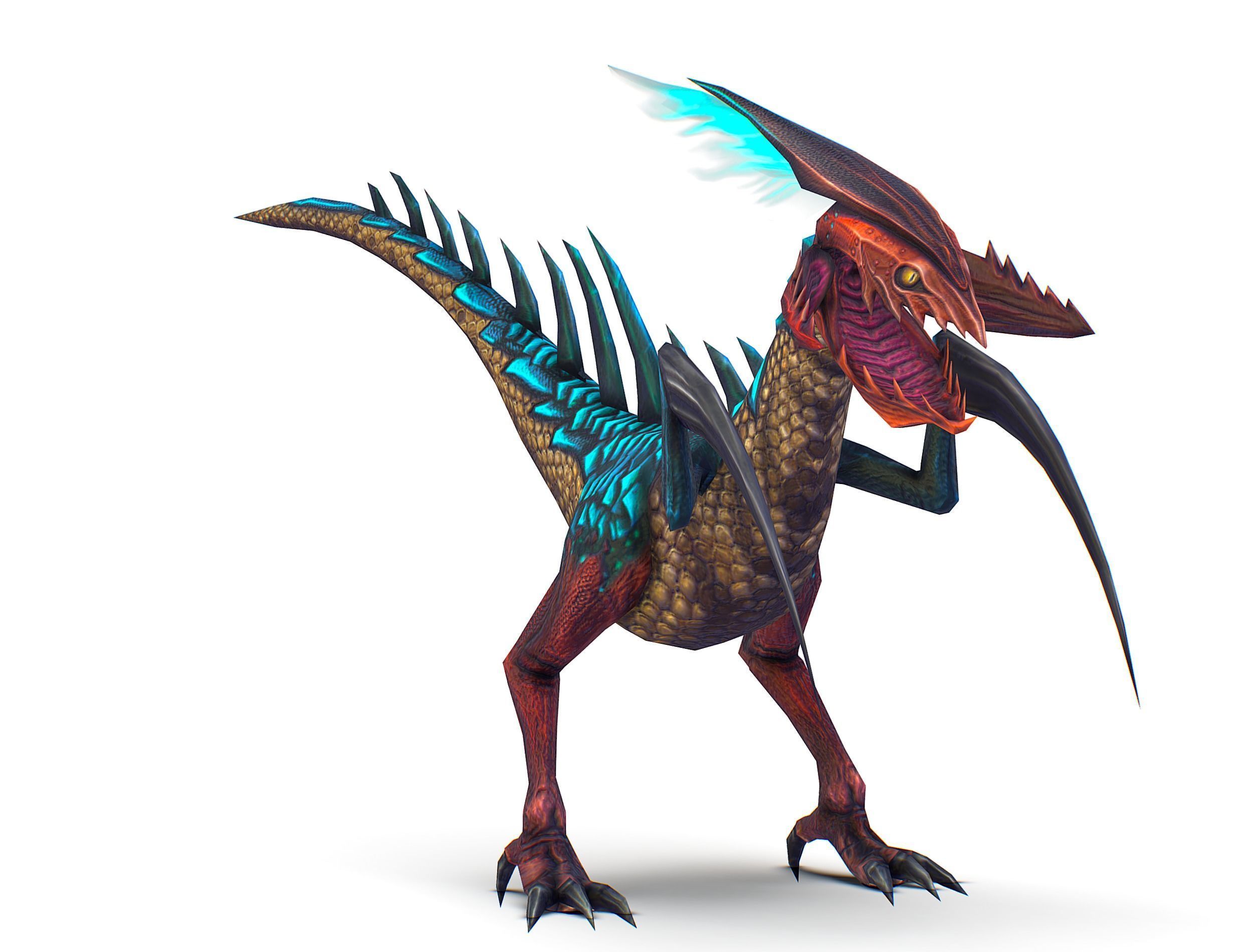 Low Poly Monster Blue Alien Dino Low-poly 3D model_1