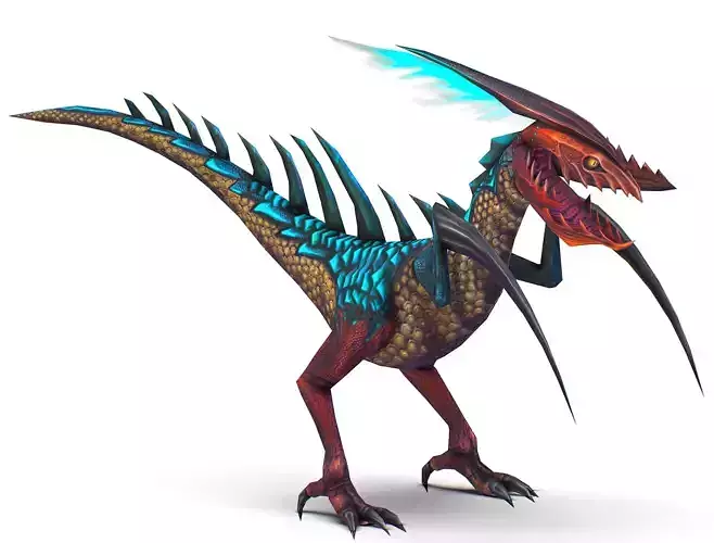 Low Poly Monster Blue Alien Dino Low-poly 3D model