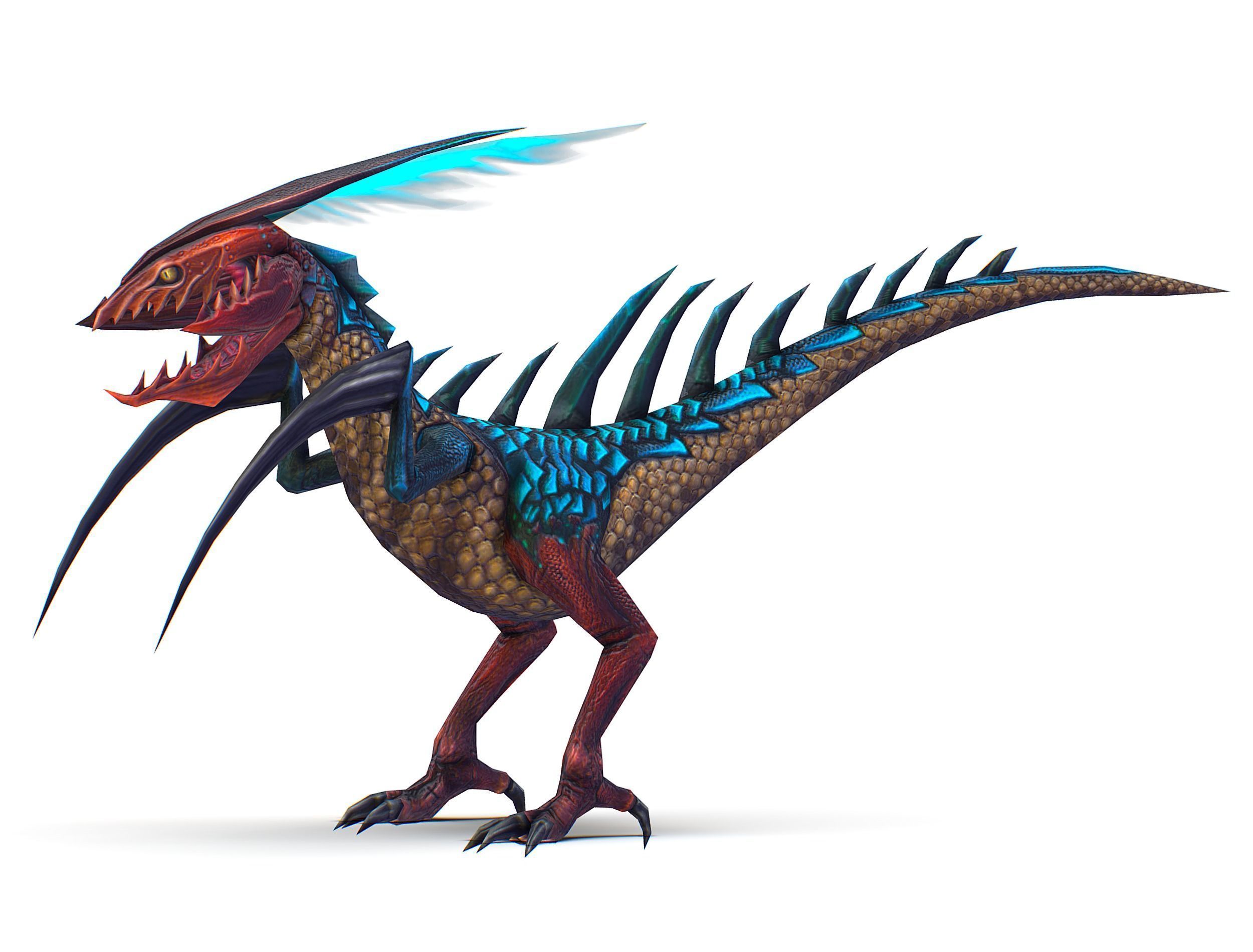 Low Poly Monster Blue Alien Dino Low-poly 3D model_5