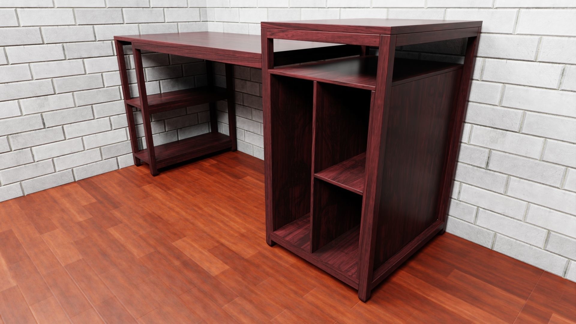 Computer Table - Wooden PC Desk Table - Corner Desk 3D model_2