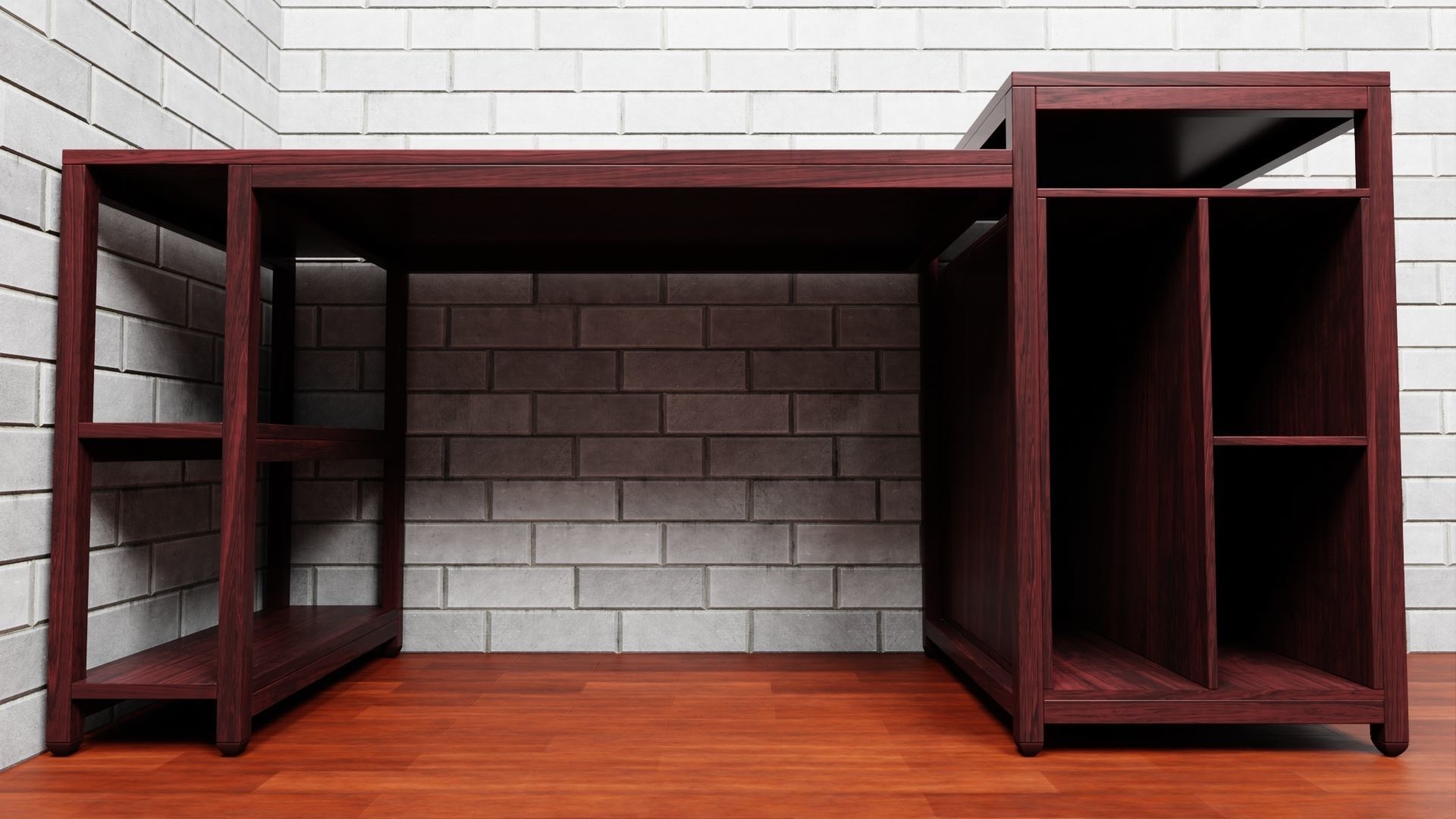 Computer Table - Wooden PC Desk Table - Corner Desk 3D model_5