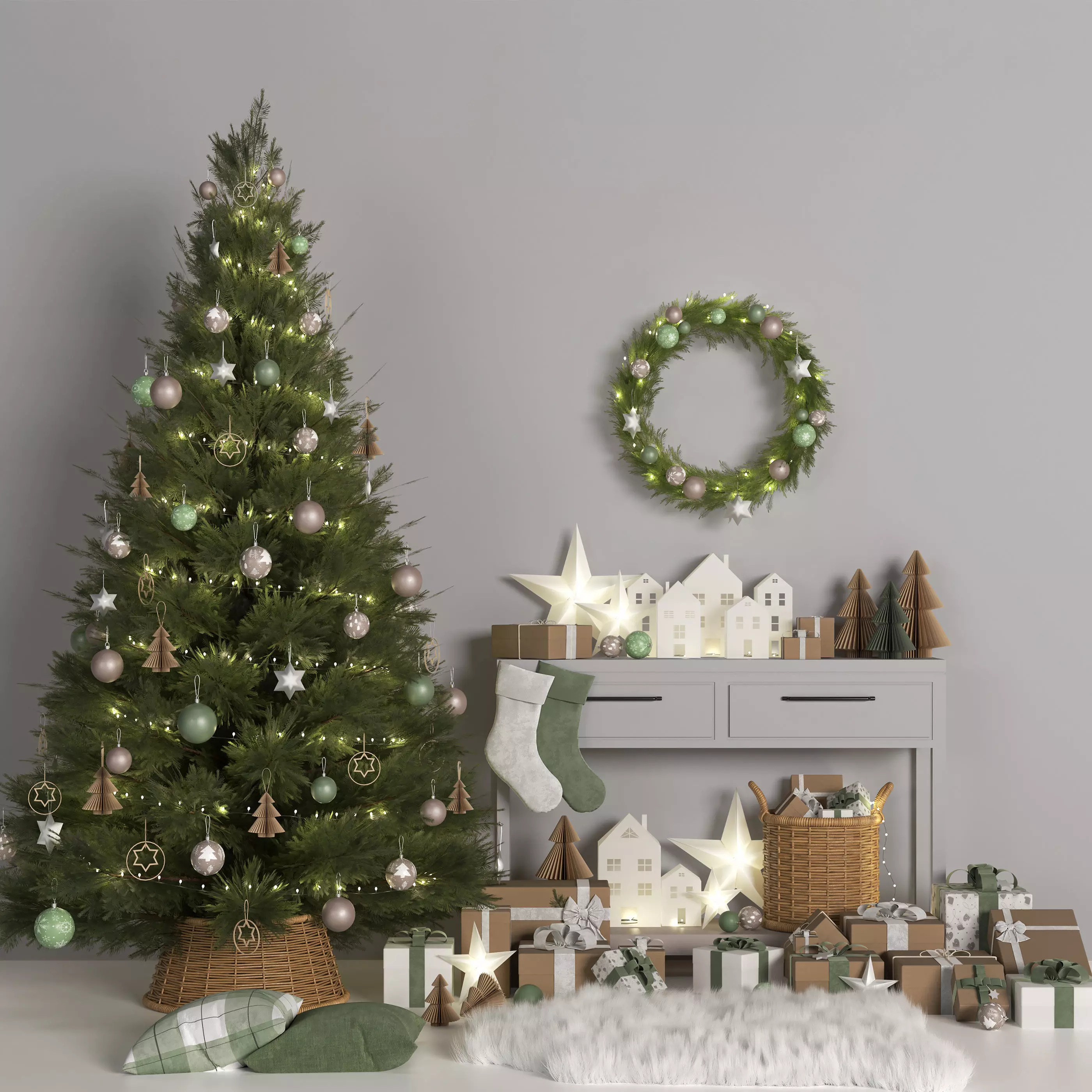 Christmas decorative set 3D model_0